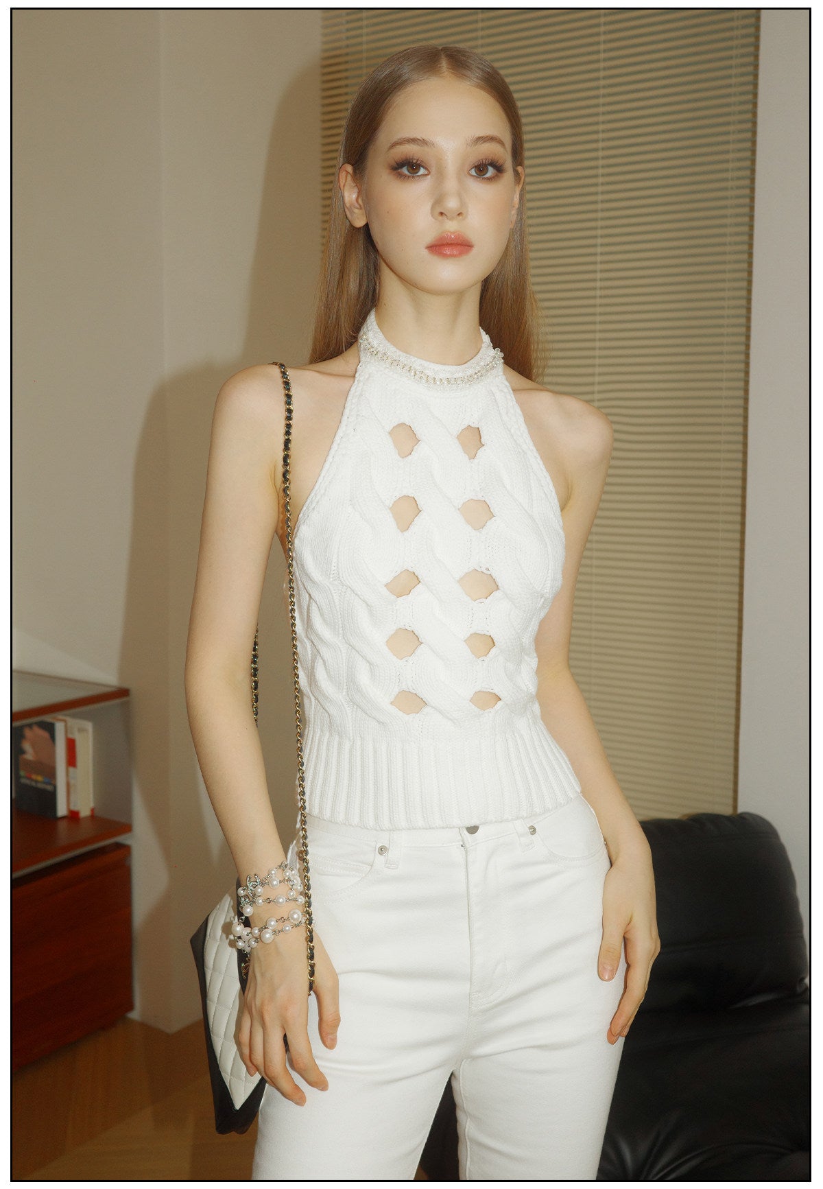 Knitted Tank Top - Hollow-Out Design