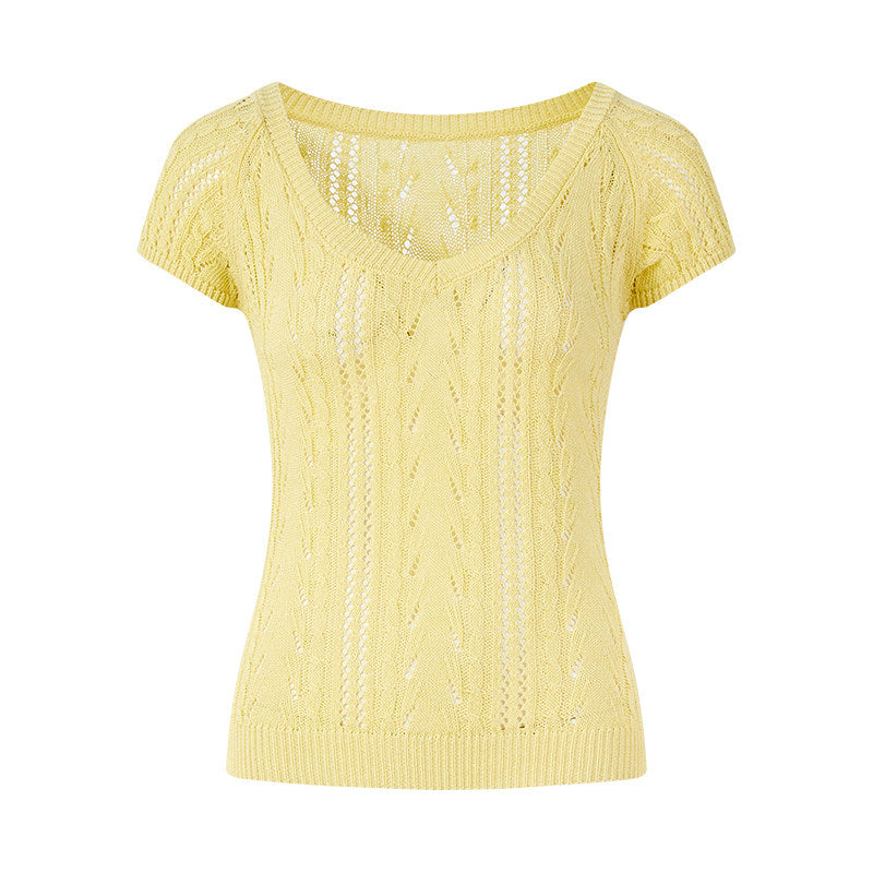 Knitted V-Neck Top - Elegant Cable Knit Design