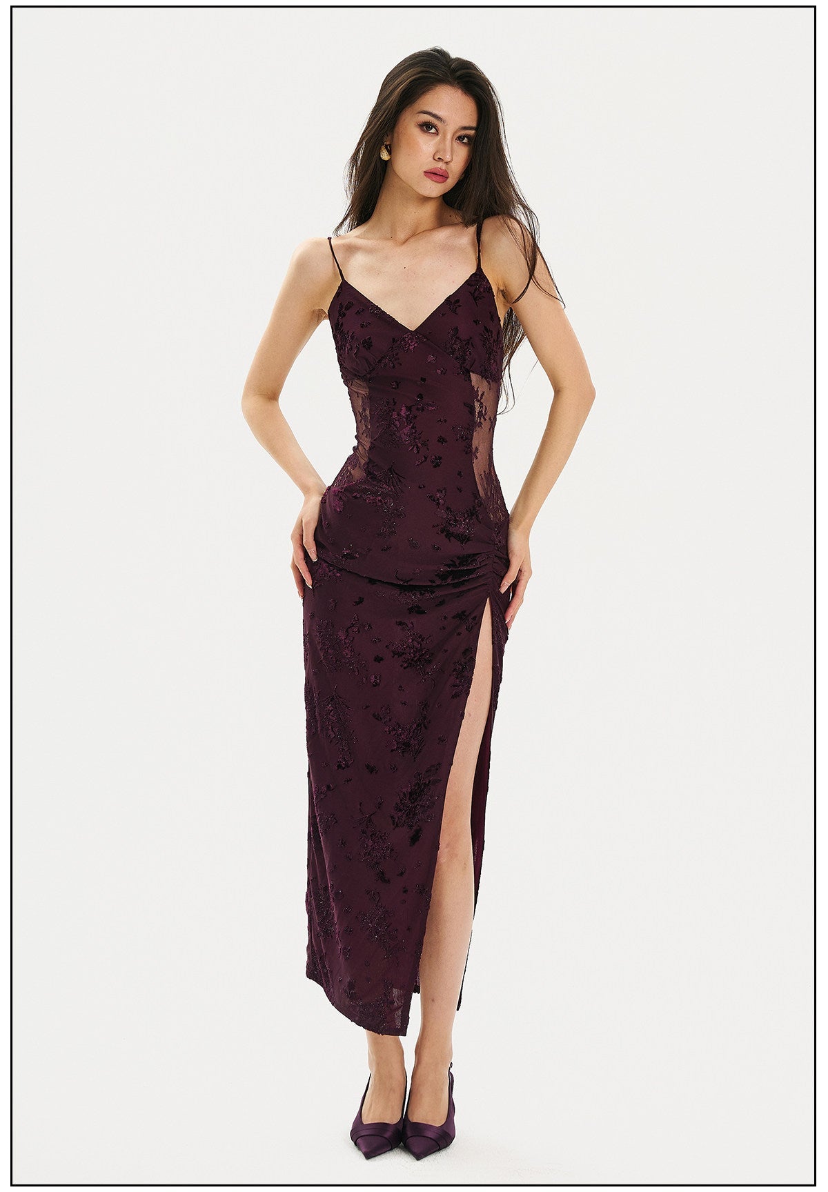 Mulberry Silk Dress - Elegant Lace Design