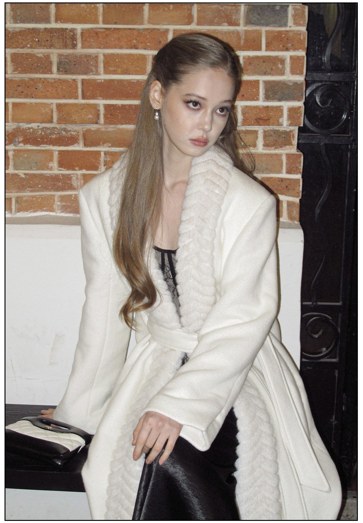 Wool Blend Long Coat with Faux Fur Collar