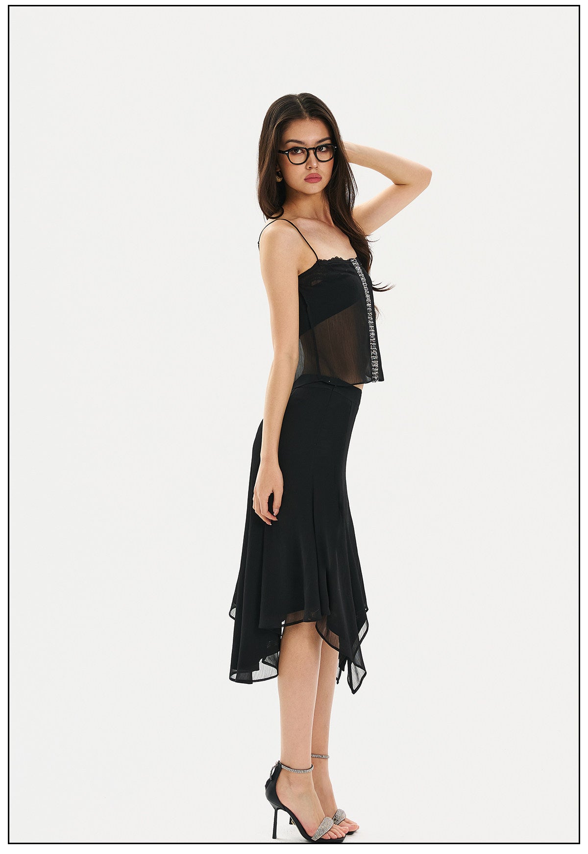 Polyester Skirt - Elegant Black Mesh Design