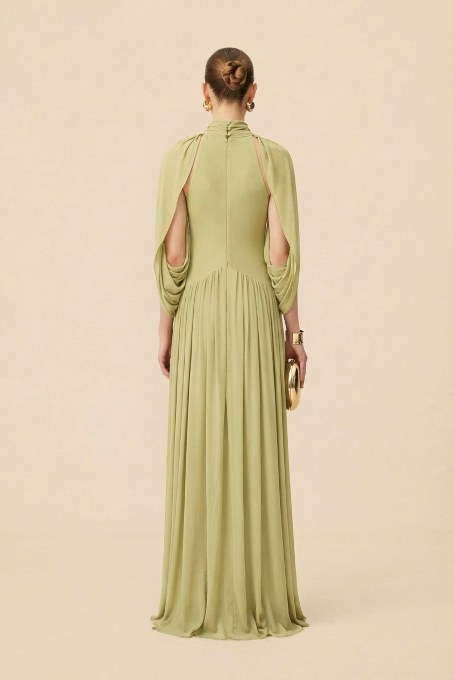 Rowan Green Draped Cape Sleeve Knit Maxi Dress