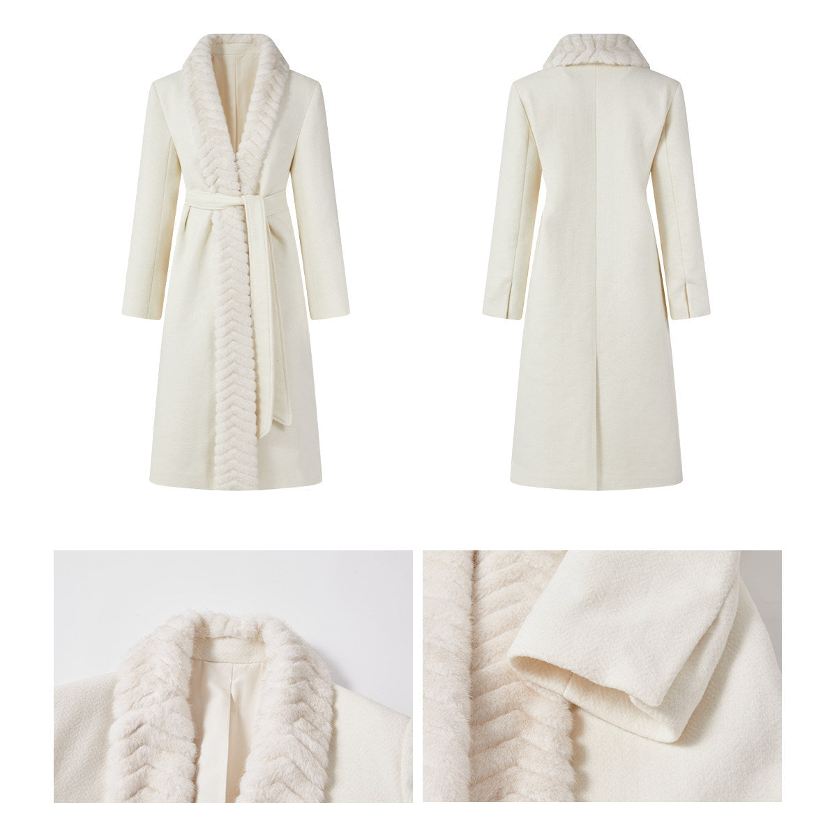 Wool Blend Long Coat with Faux Fur Collar