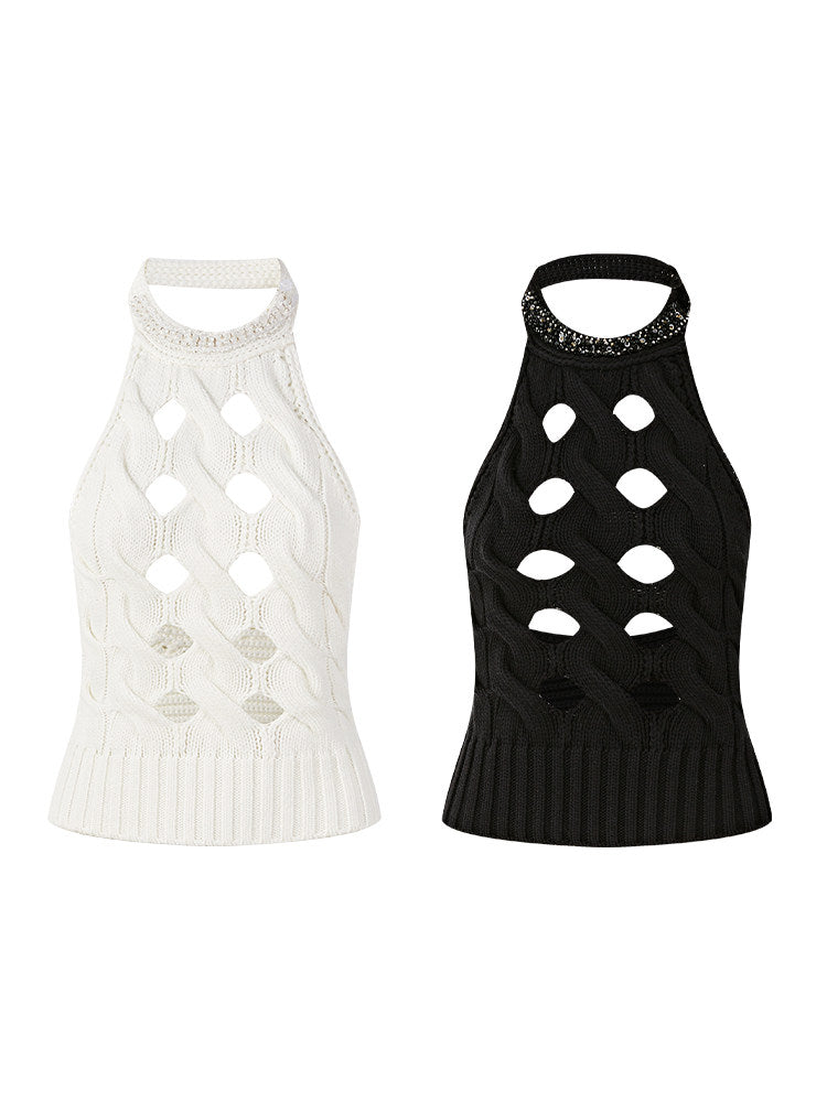 Knitted Tank Top - Hollow-Out Design