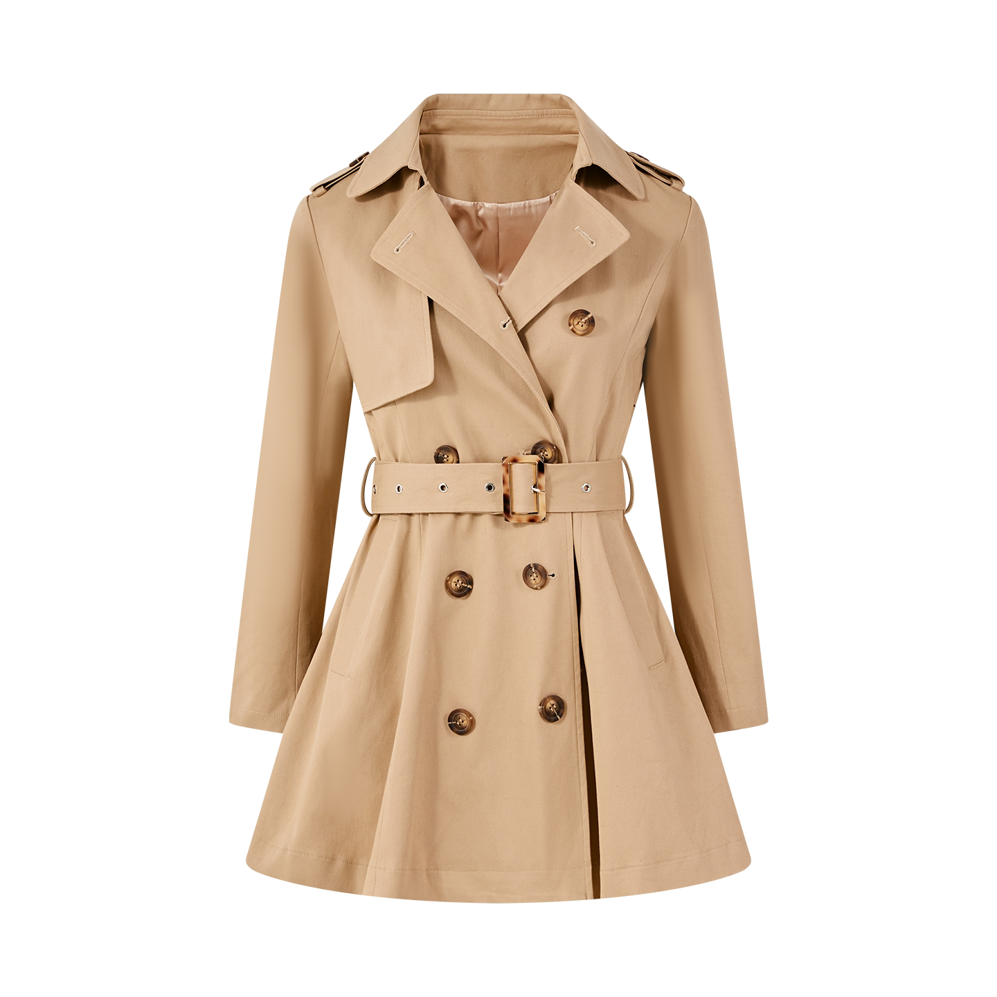 Classic Double-Breasted Trench Coat - Tailored Waist Design