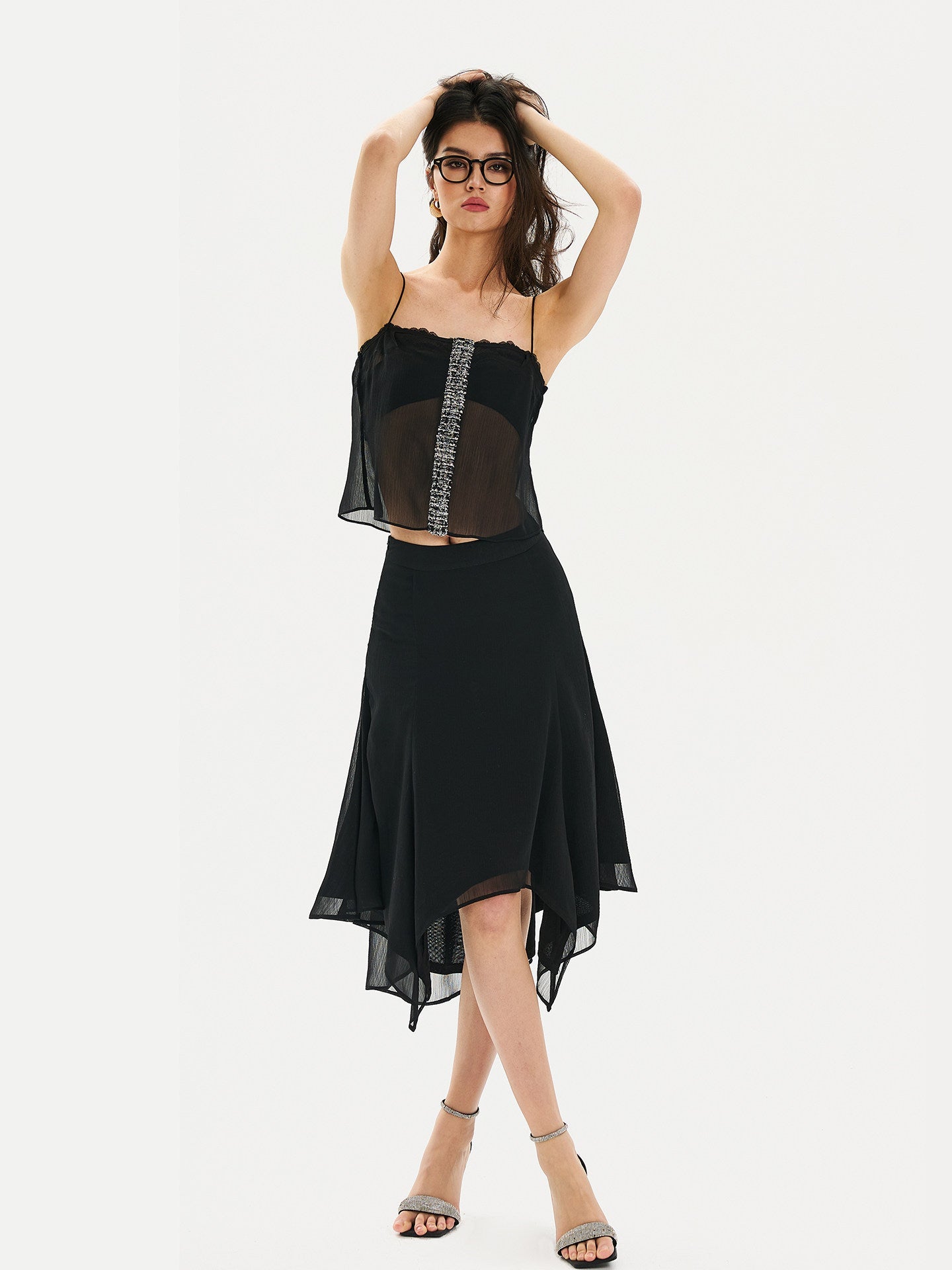 Polyester Skirt - Elegant Black Mesh Design