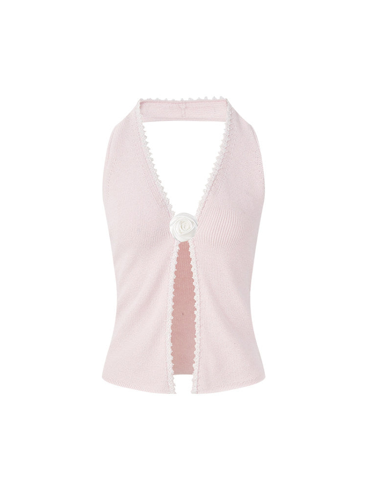 Mulberry Silk Top with Lace Halter Neck
