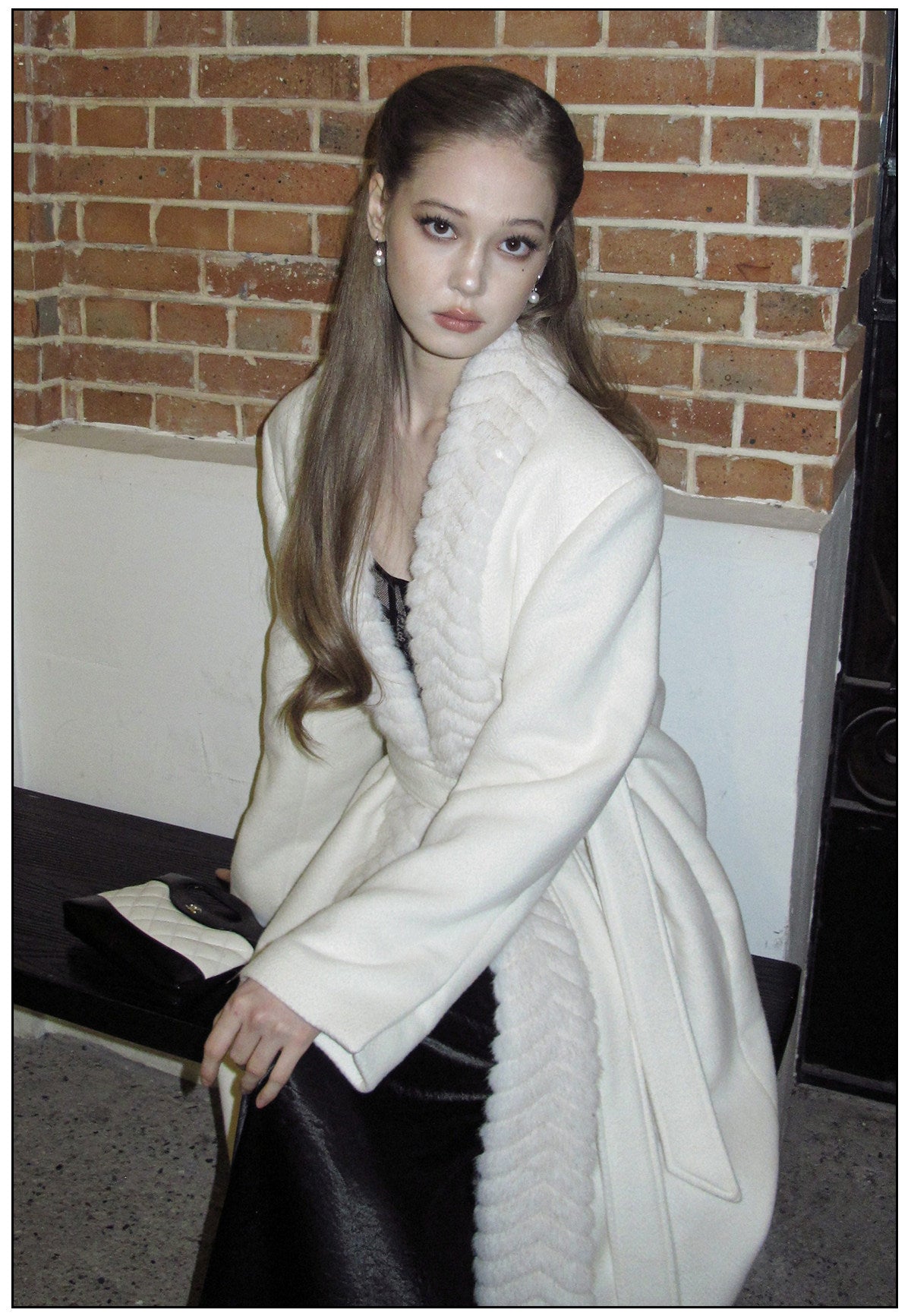 Wool Blend Long Coat with Faux Fur Collar
