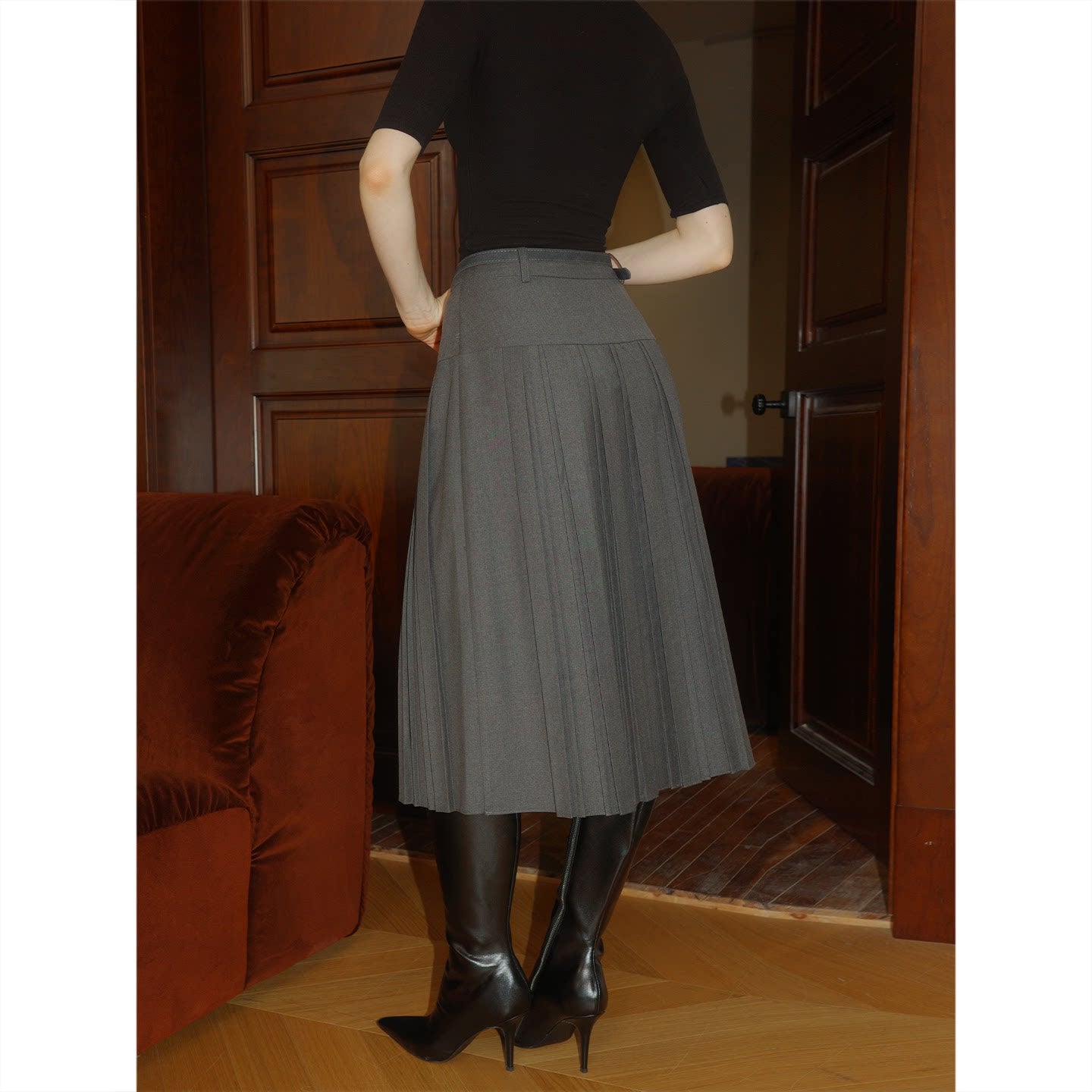 Pleated Skirt with Black and Gray T-Shirts