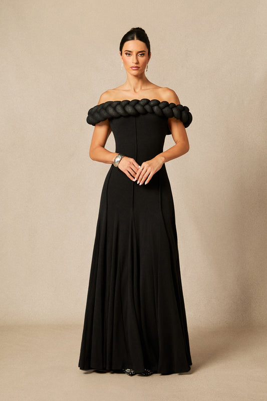 Olivia Off Shoulder Braided Knit Maxi Dress
