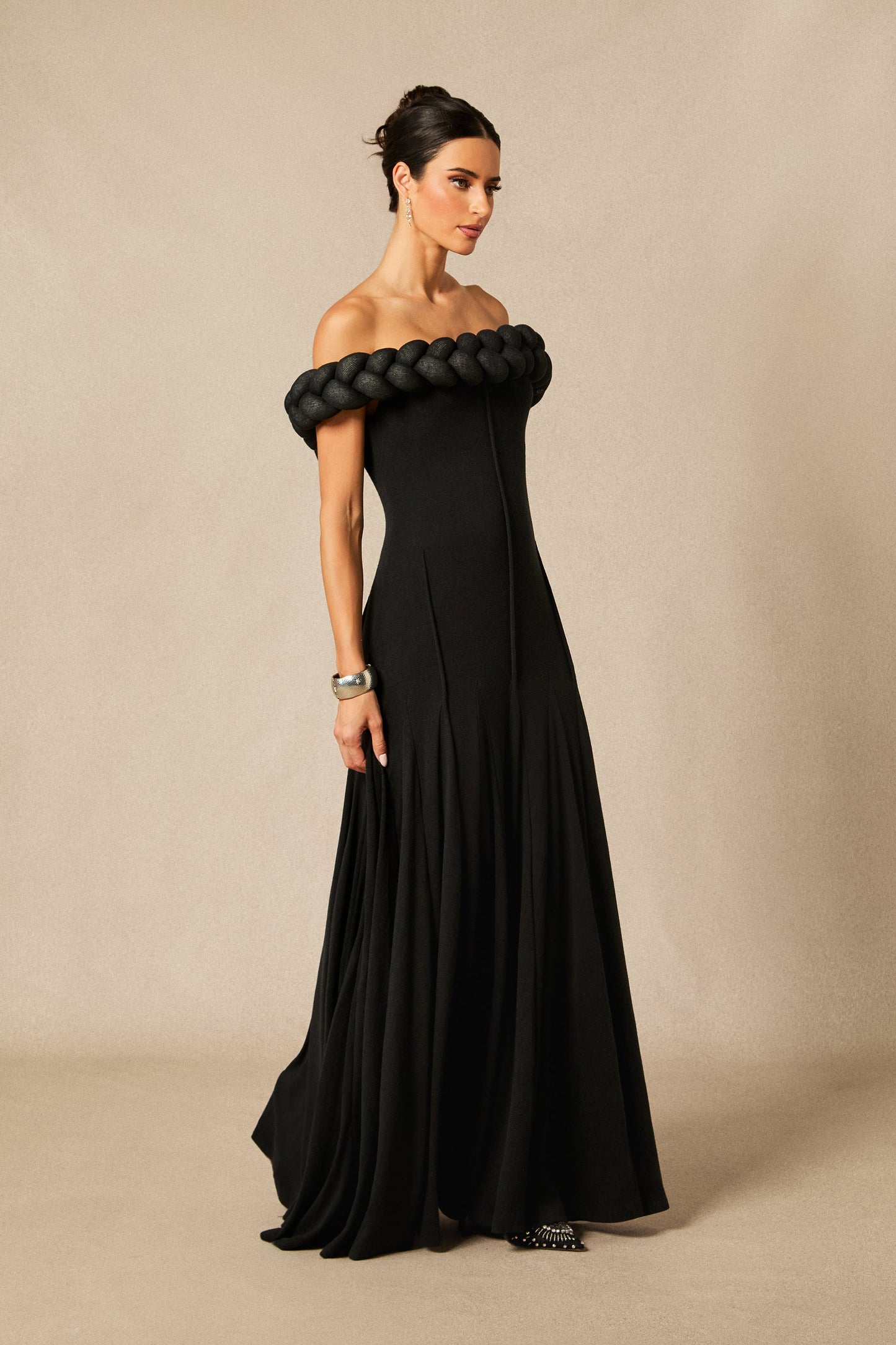 Olivia Off Shoulder Braided Knit Maxi Dress