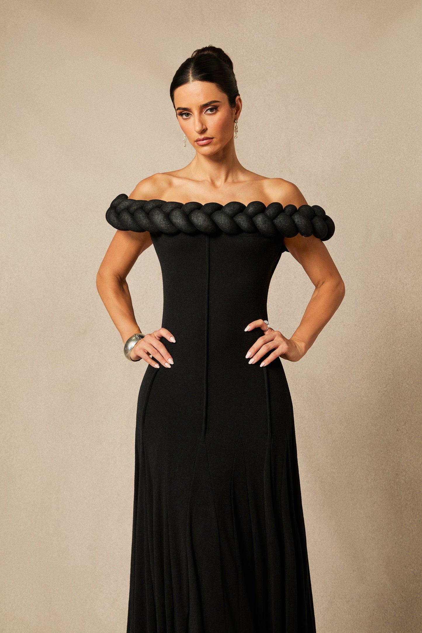 Olivia Off Shoulder Braided Knit Maxi Dress
