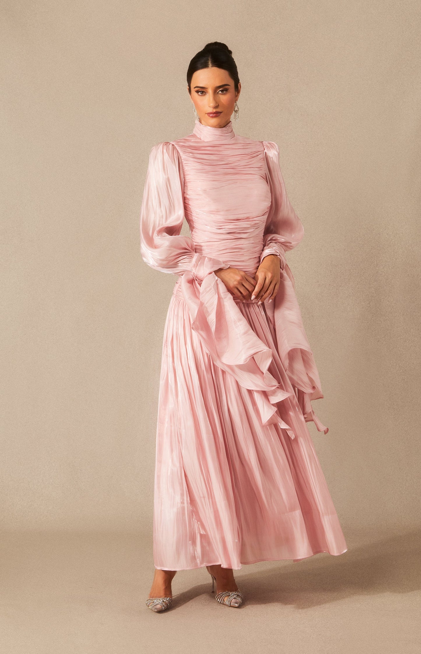 Nora Elegant Puff Sleeve Ruched Bodice Maxi Dress