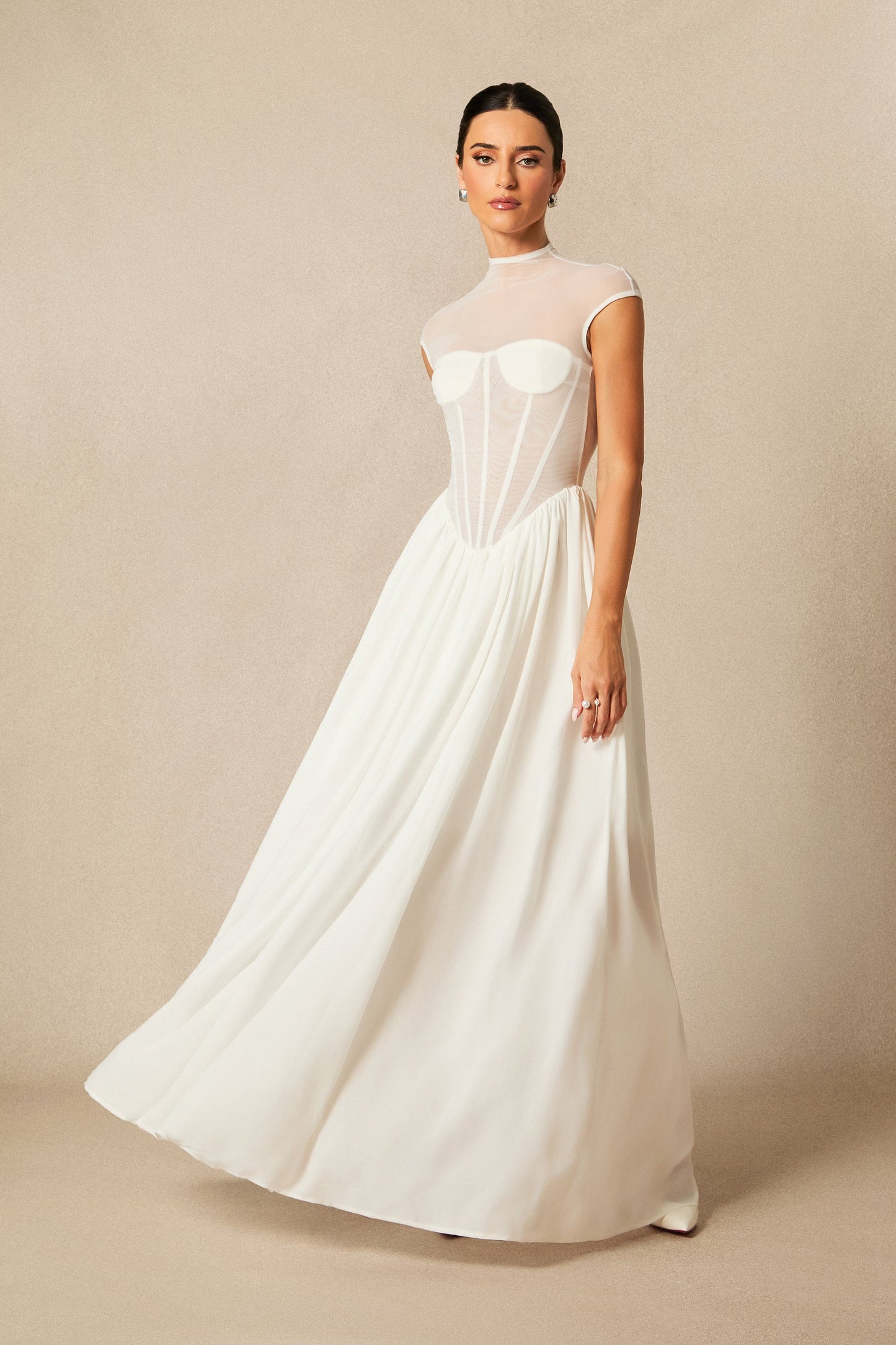 Drew Elegant Cap Sleeve Corset Maxi Dress