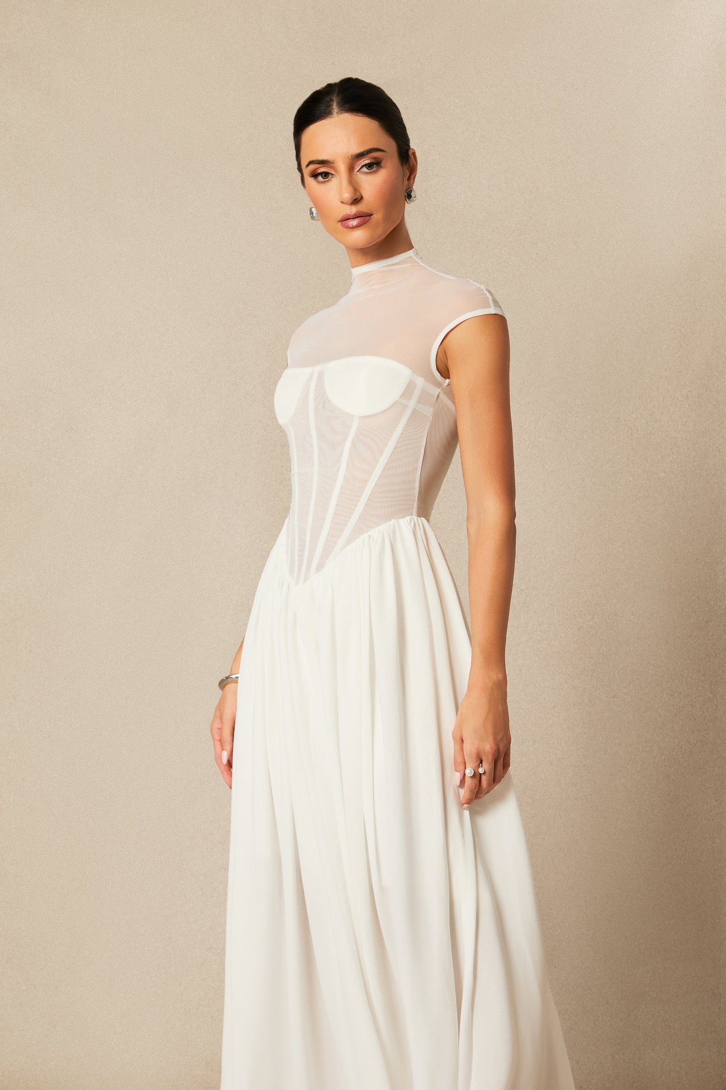 Drew Elegant Cap Sleeve Corset Maxi Dress