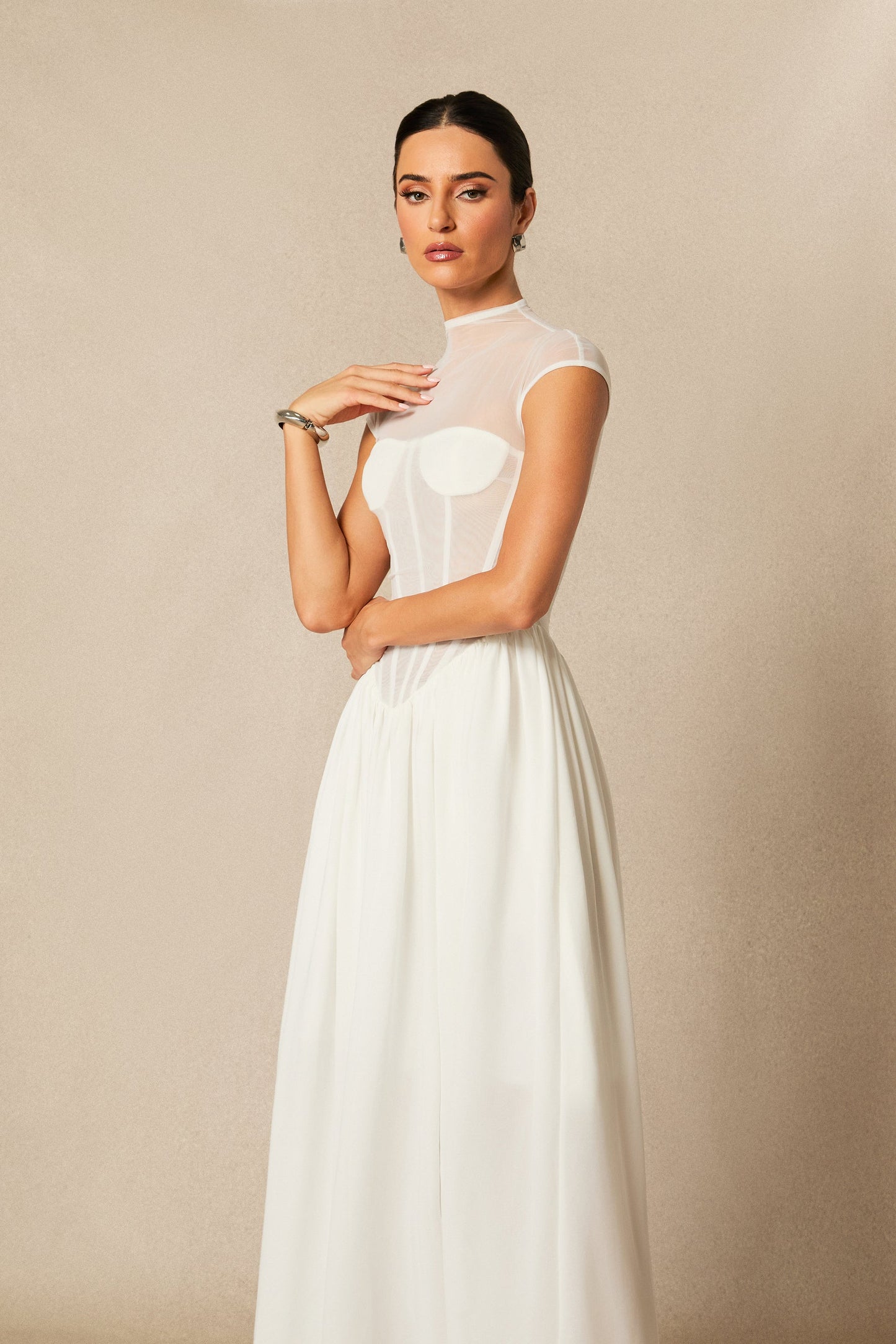 Drew Elegant Cap Sleeve Corset Maxi Dress