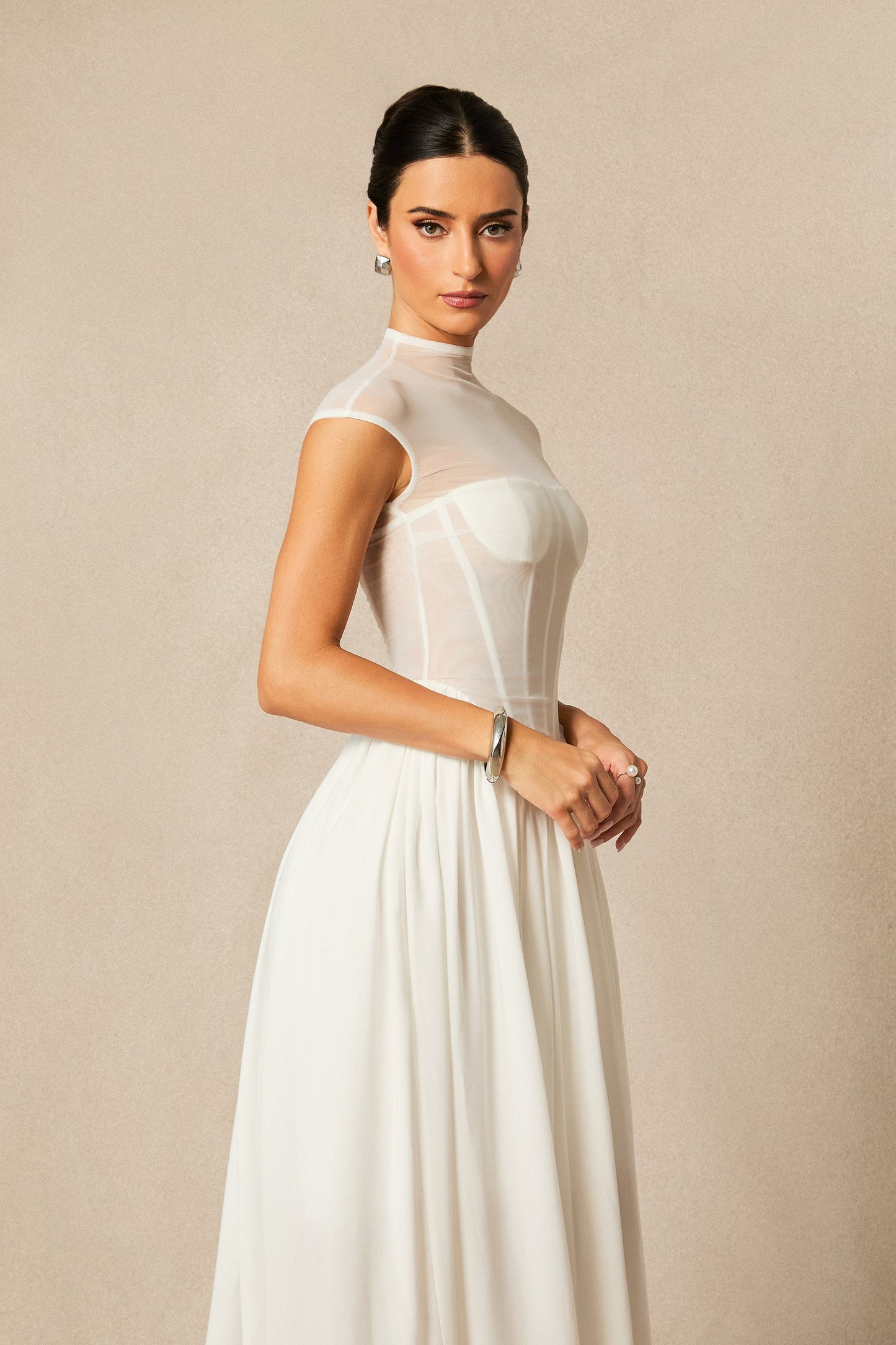 Drew Elegant Cap Sleeve Corset Maxi Dress