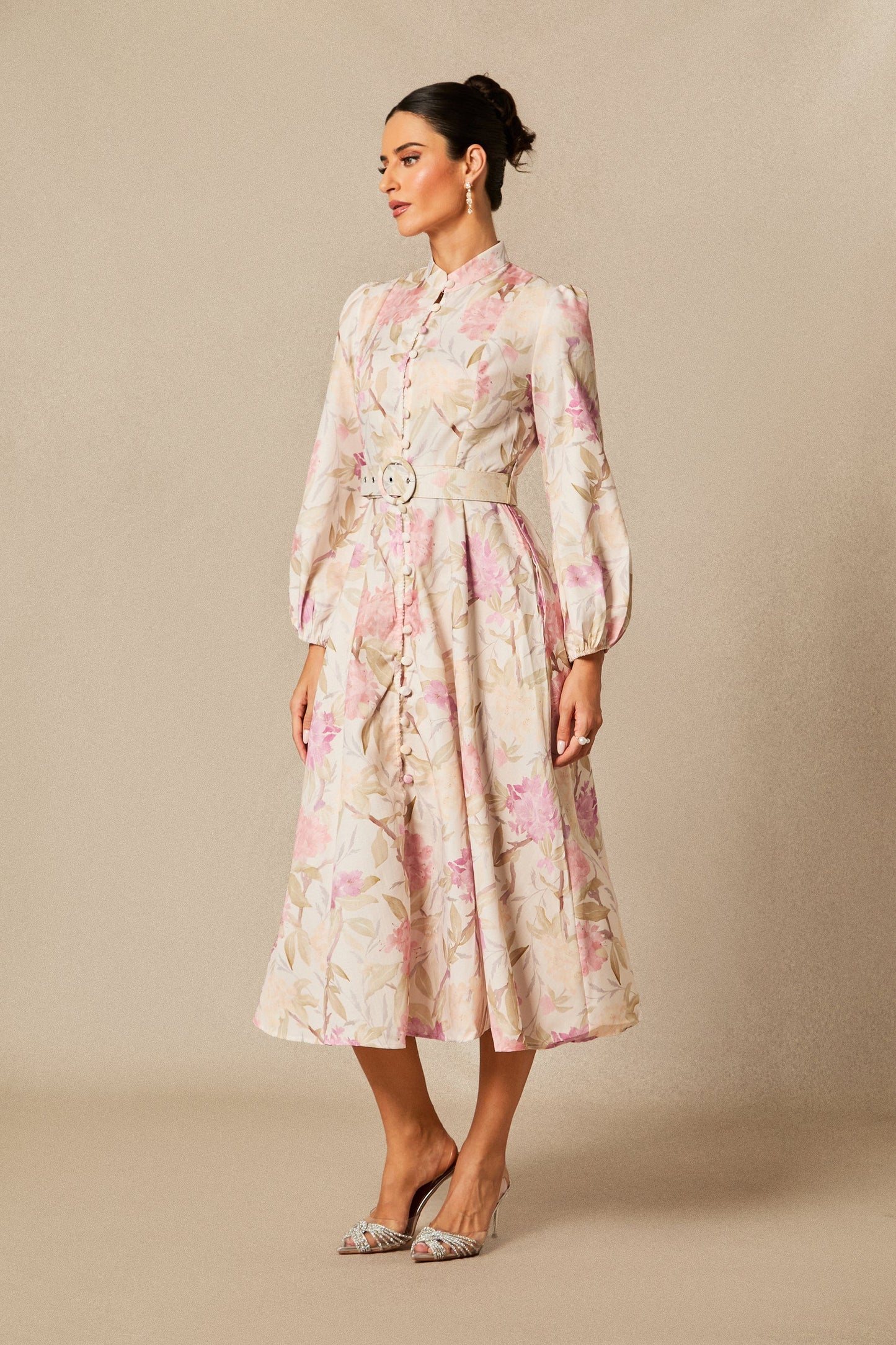 Olivia Floral Print Puff Sleeve Midi Dress