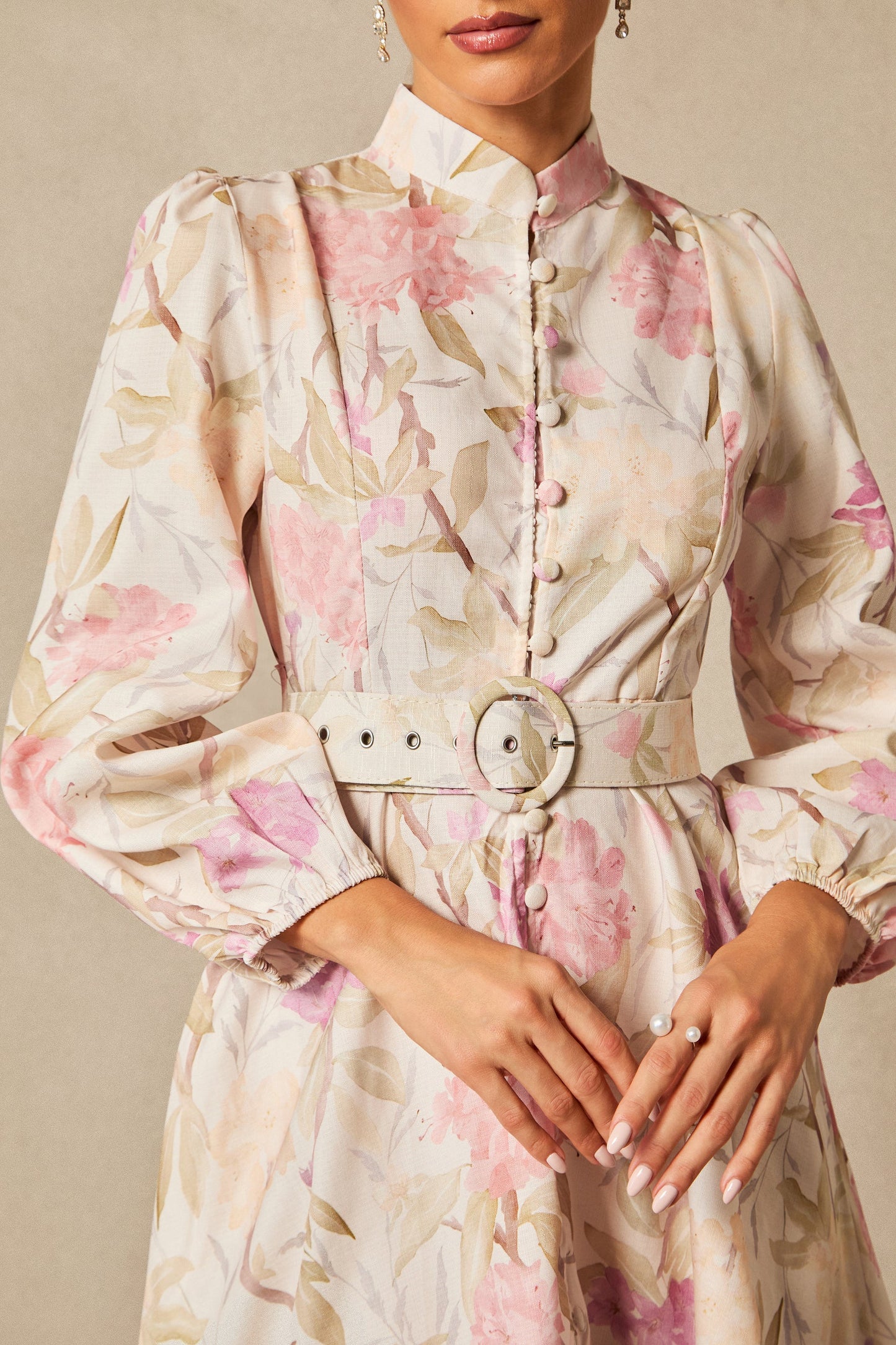 Olivia Floral Print Puff Sleeve Midi Dress