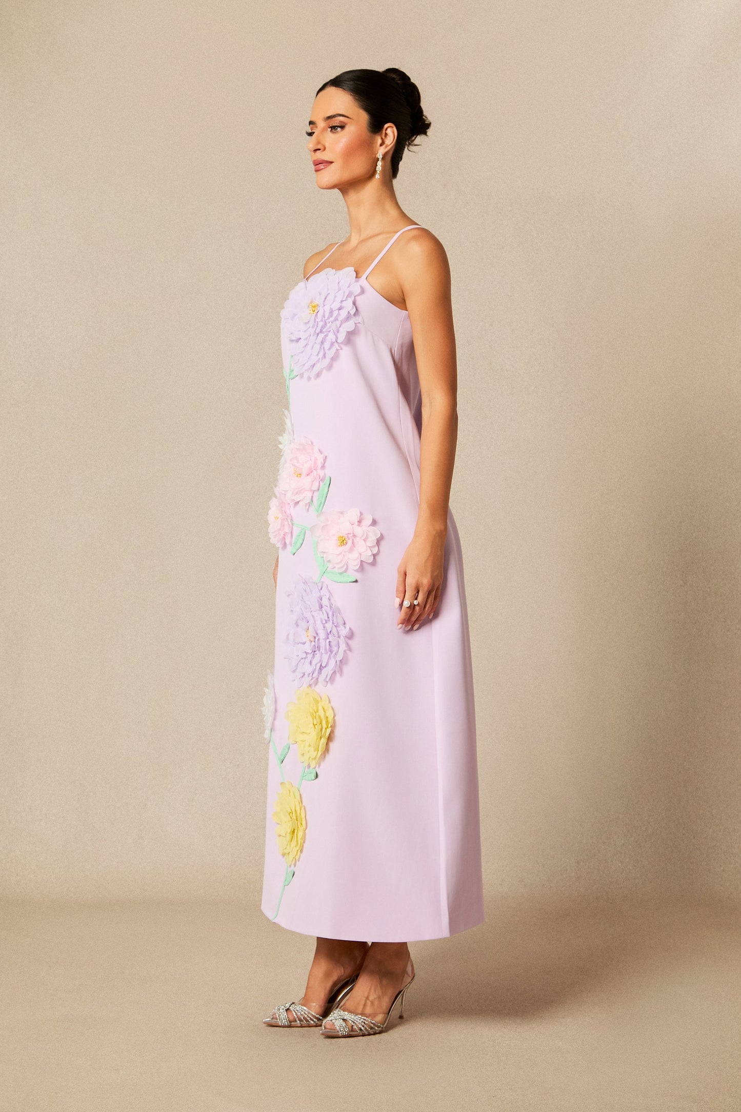 Rose Elegant Floral Applique Spaghetti Straps Maxi Dress