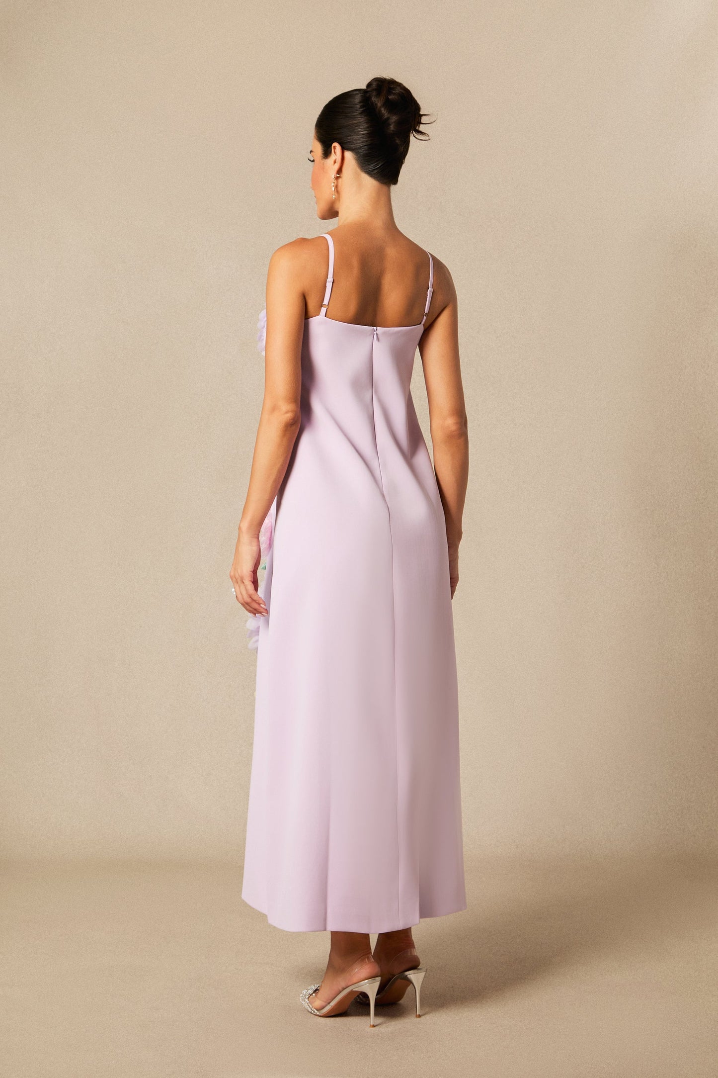 Rose Elegant Floral Applique Spaghetti Straps Maxi Dress