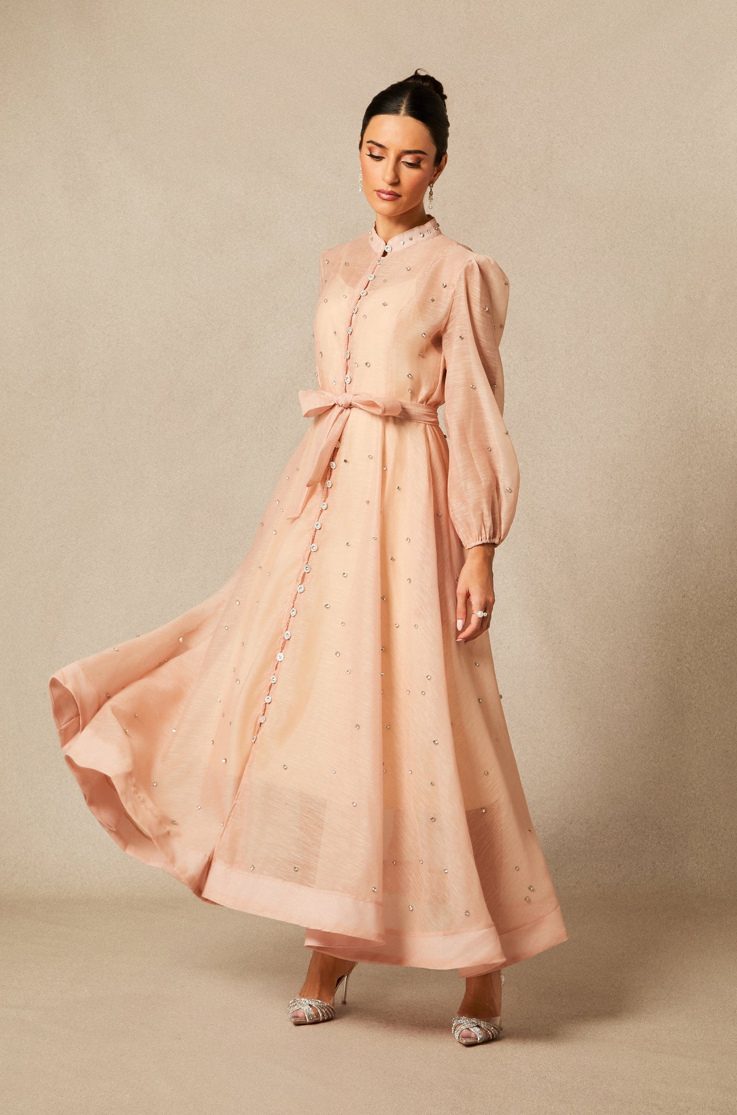 Zoe Beautiful Crystal Embellished Sheer Maxi Dress
