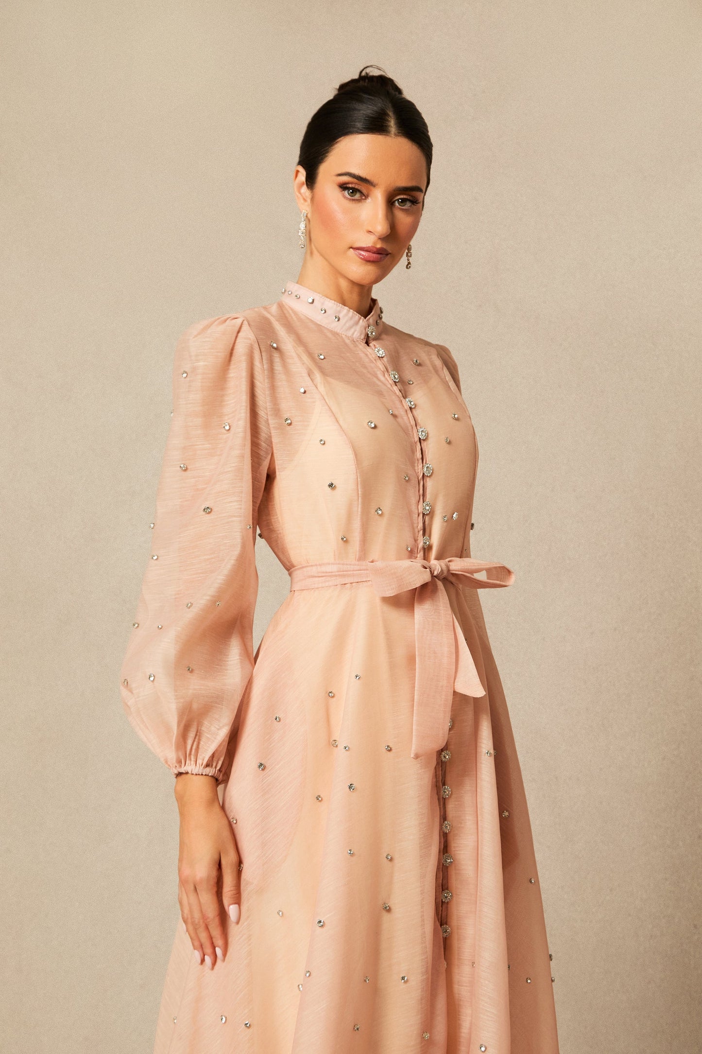 Zoe Beautiful Crystal Embellished Sheer Maxi Dress