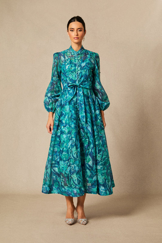 Maya Lovely Floral Print Embellished Midi Dress