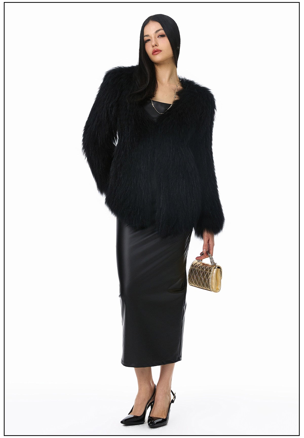 Polyester Dress - Fitted PU Leather with Elastic
