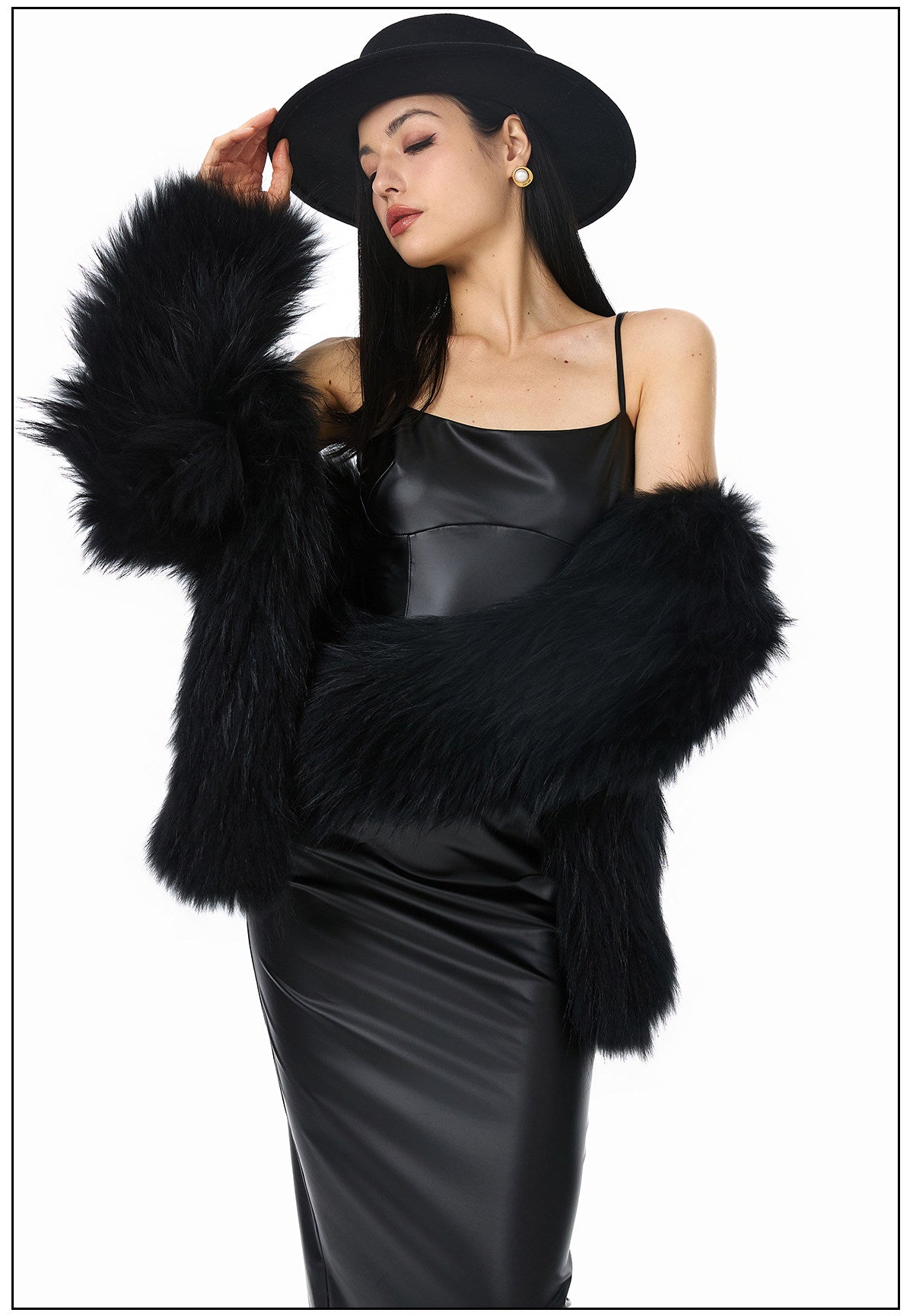 Polyester Dress - Fitted PU Leather with Elastic