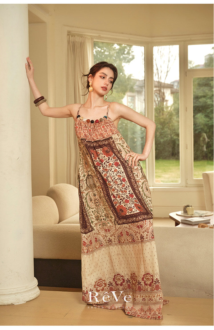 Tencel Linen Dress - Paisley Leaf Pattern