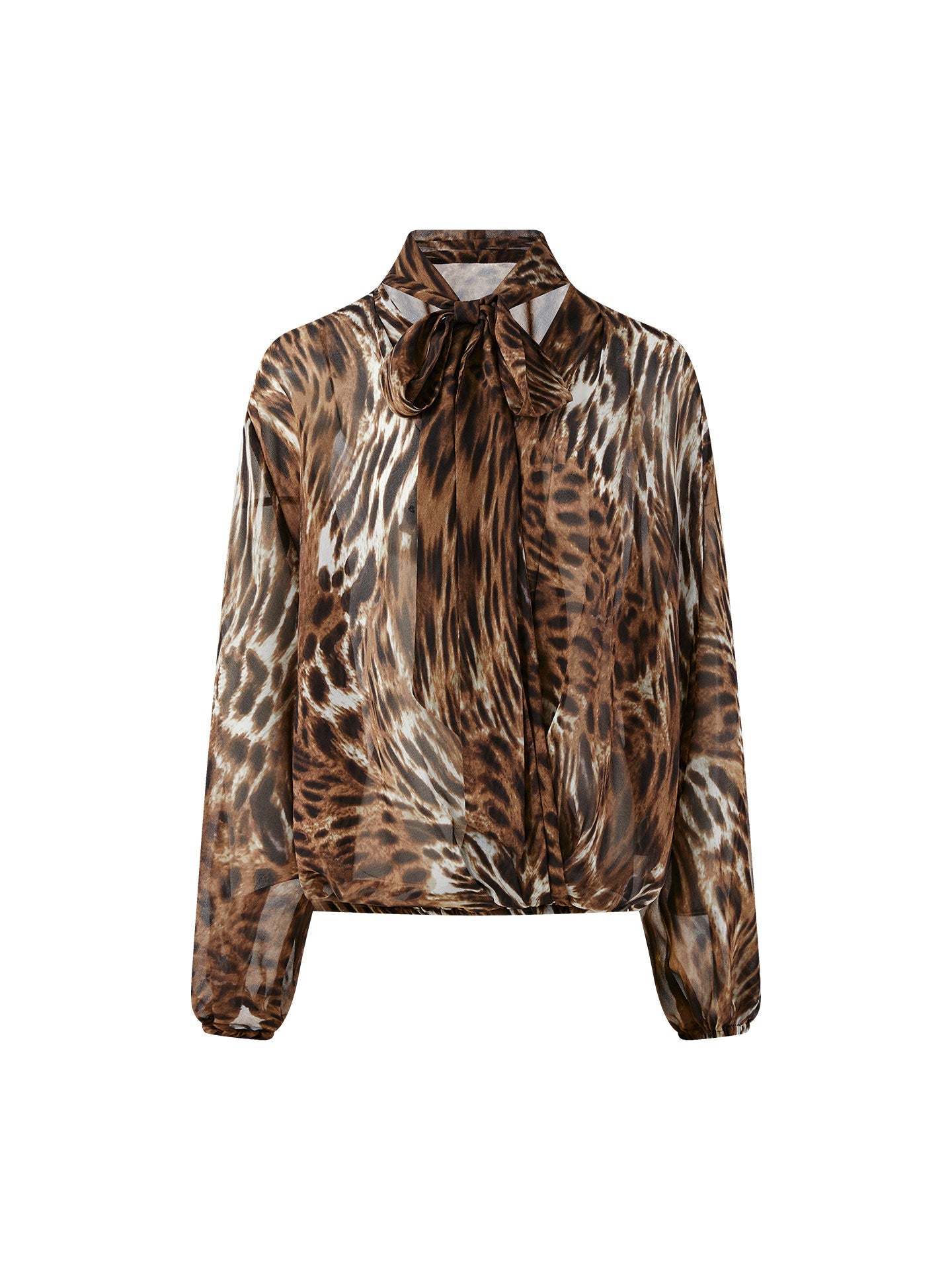 Chiffon Blouse - Leopard Print V-Neck Design