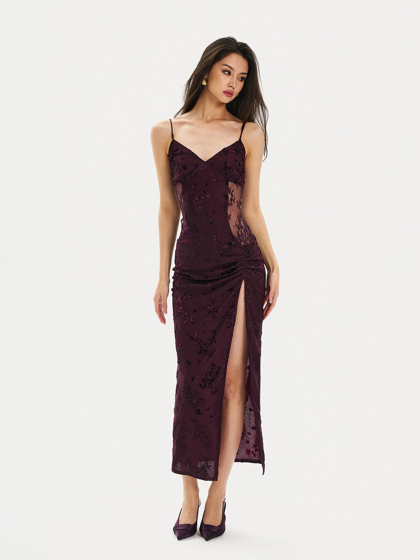 Mulberry Silk Dress - Elegant Lace Design