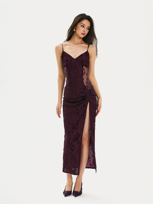 Mulberry Silk Dress - Elegant Lace Design