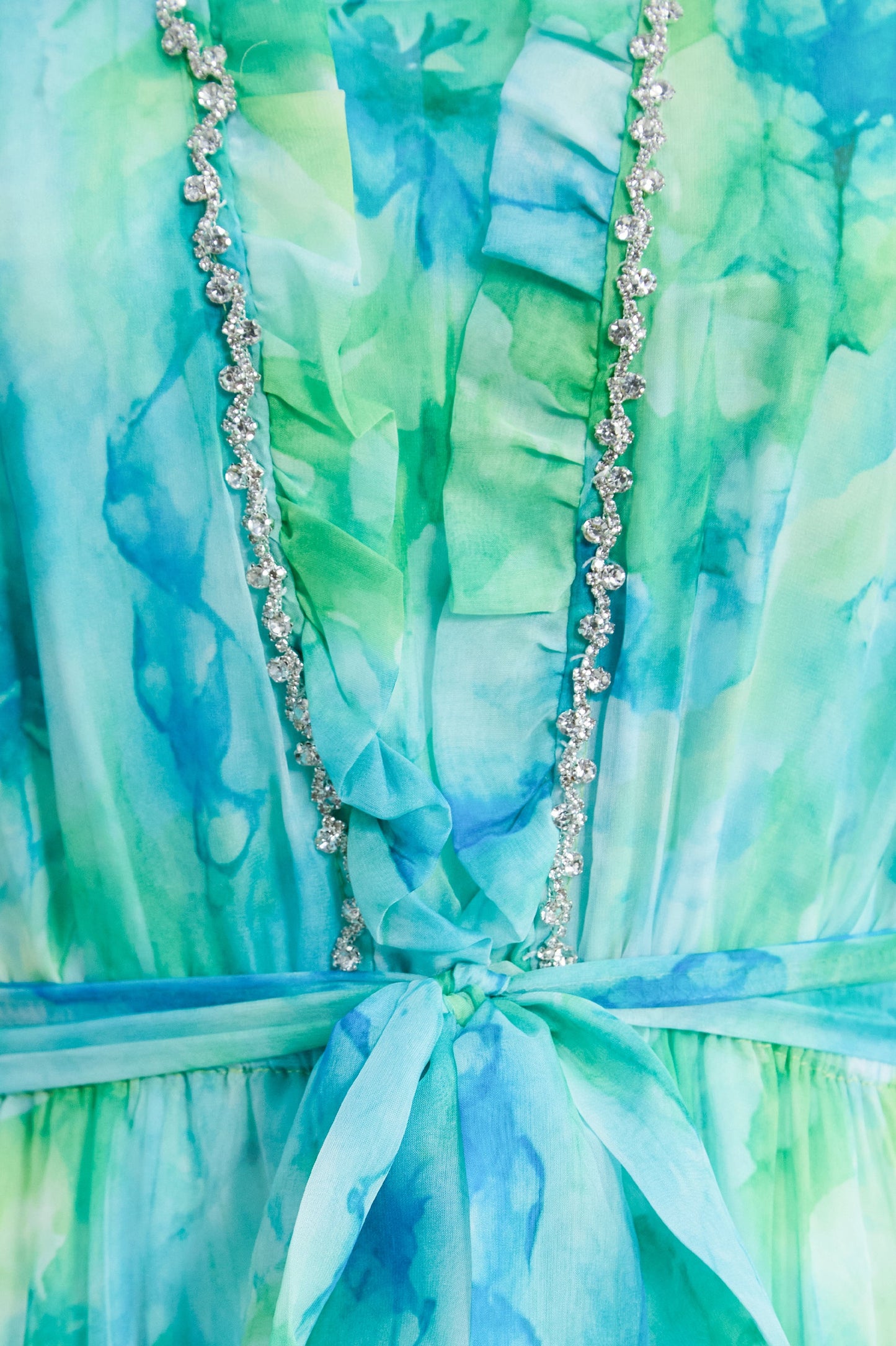 Selene Mint Green Abstract Print Tiered Ruffle Maxi Dress