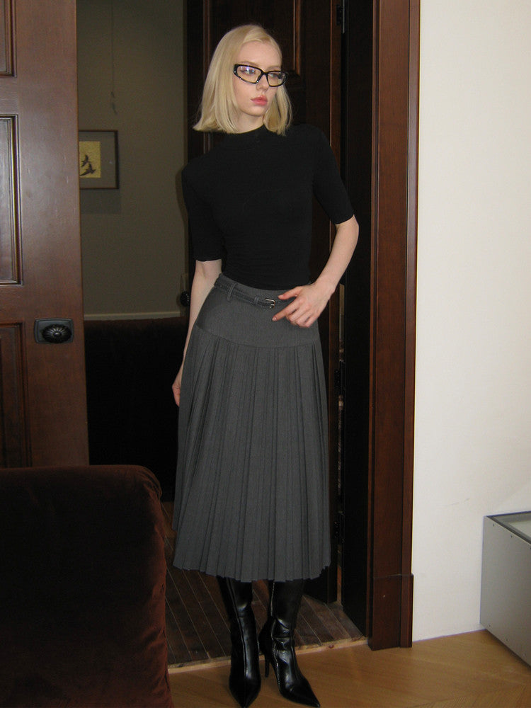 Pleated Skirt with Black and Gray T-Shirts