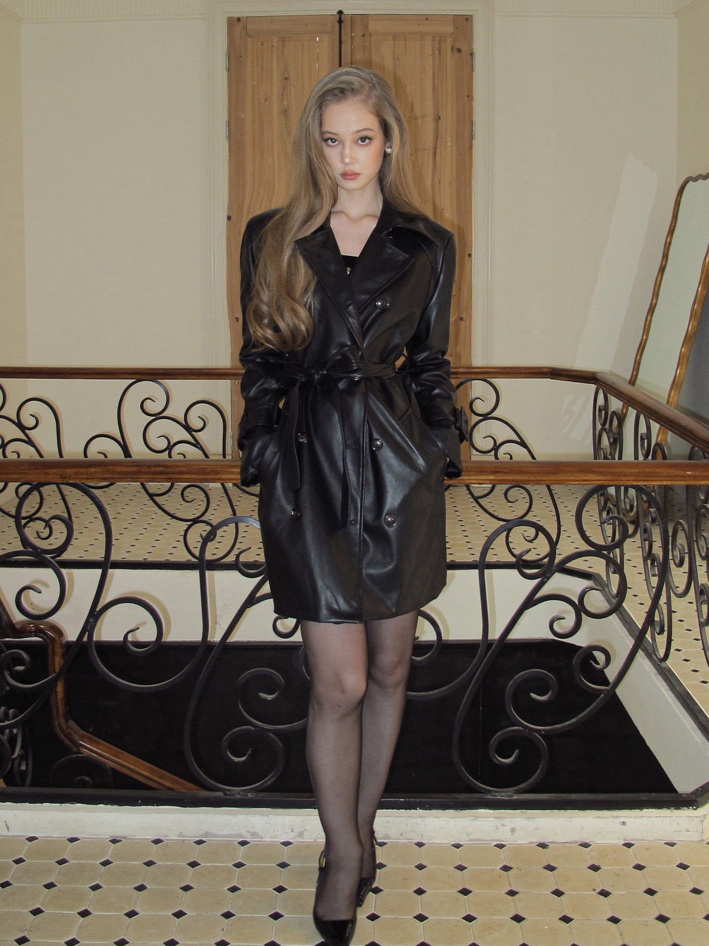 Leather Coat with Lace-Up Design