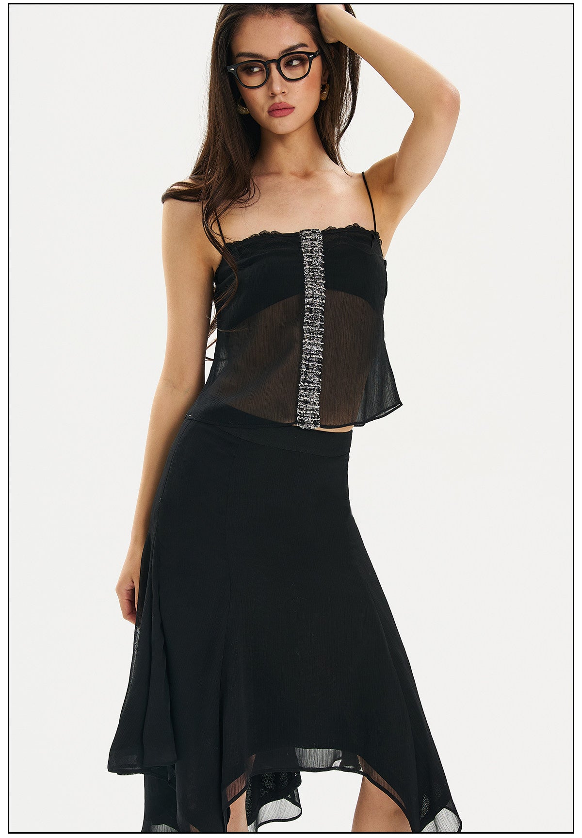 Polyester Skirt - Elegant Black Mesh Design