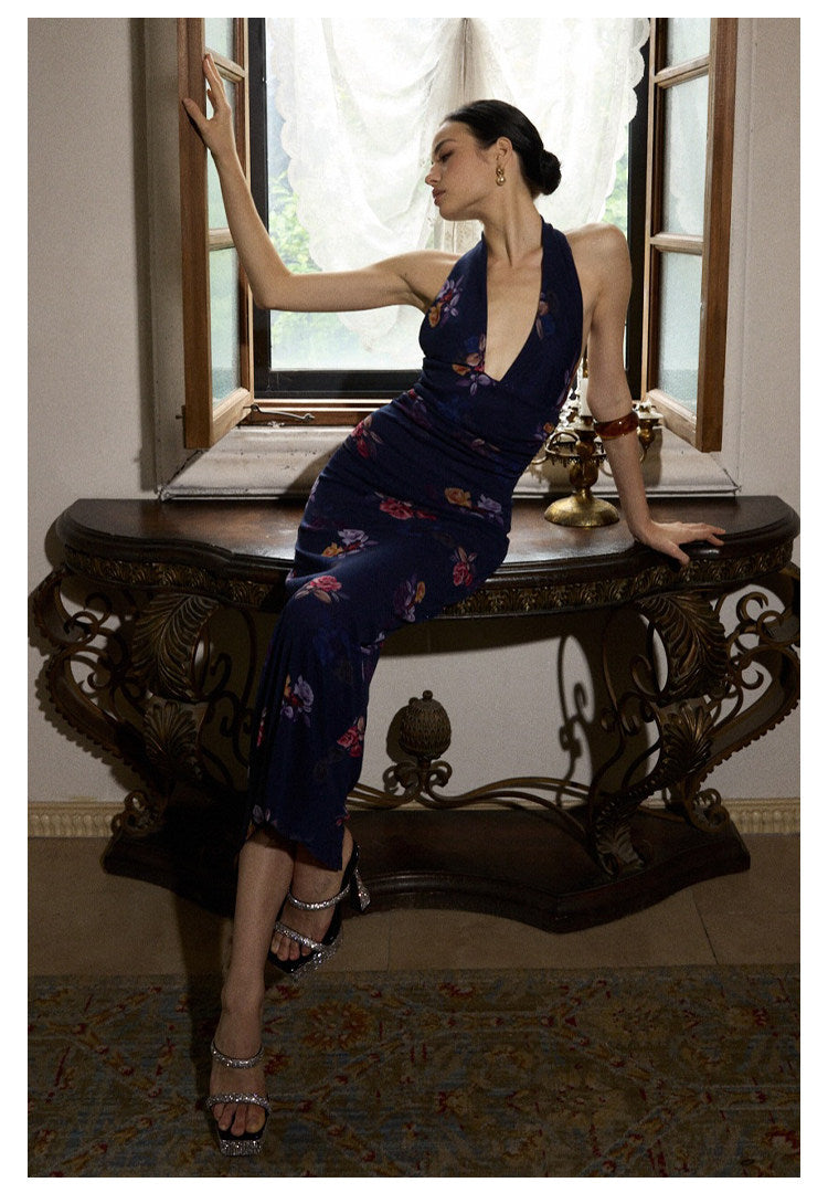 Viscose Dress - Deep V-Neck Backless Vacation Style