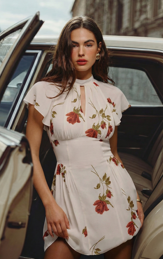 Polyester French Retro Slip Dress - Summer Casual White