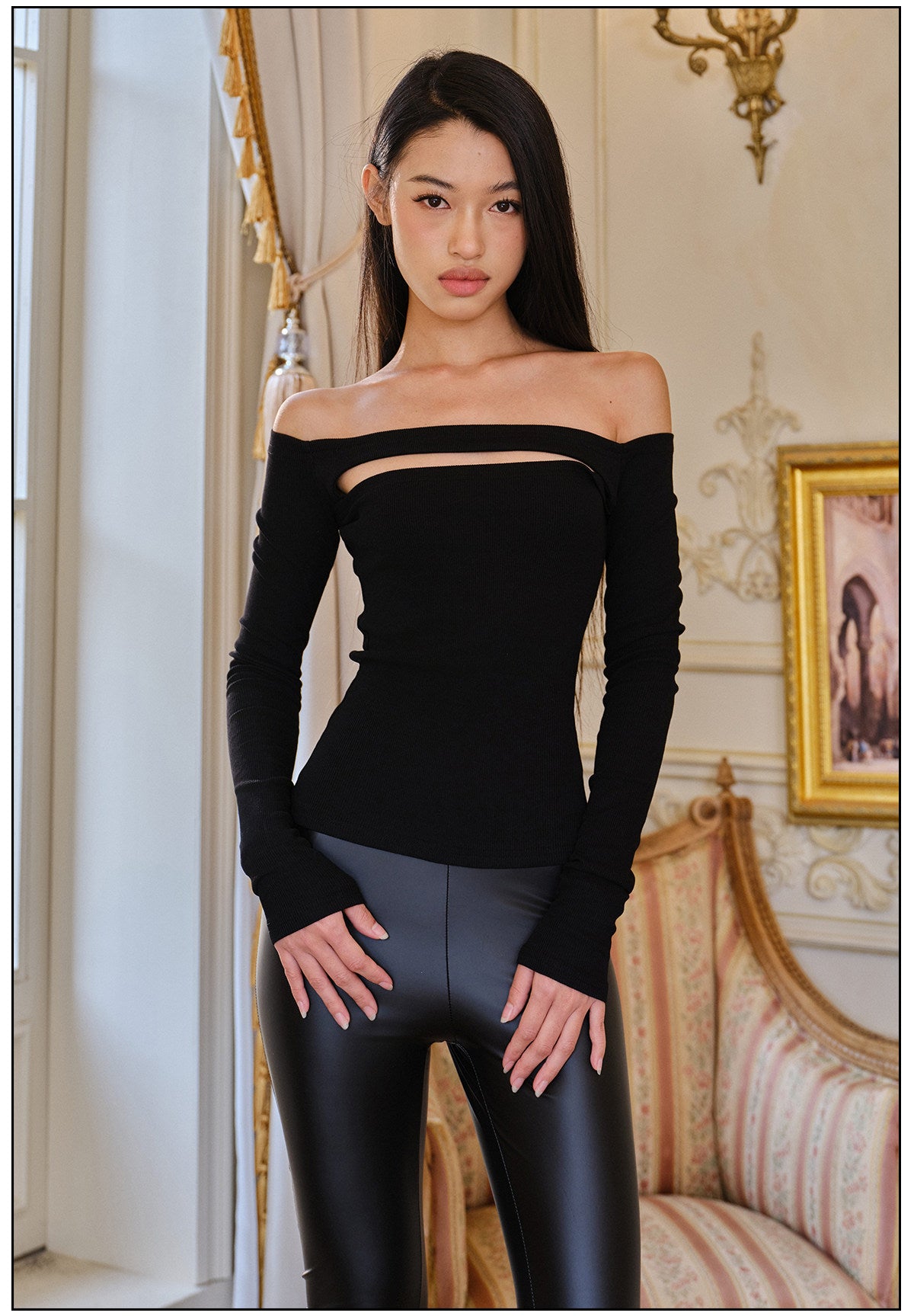Mulberry Silk Off-Shoulder Long Sleeve Top