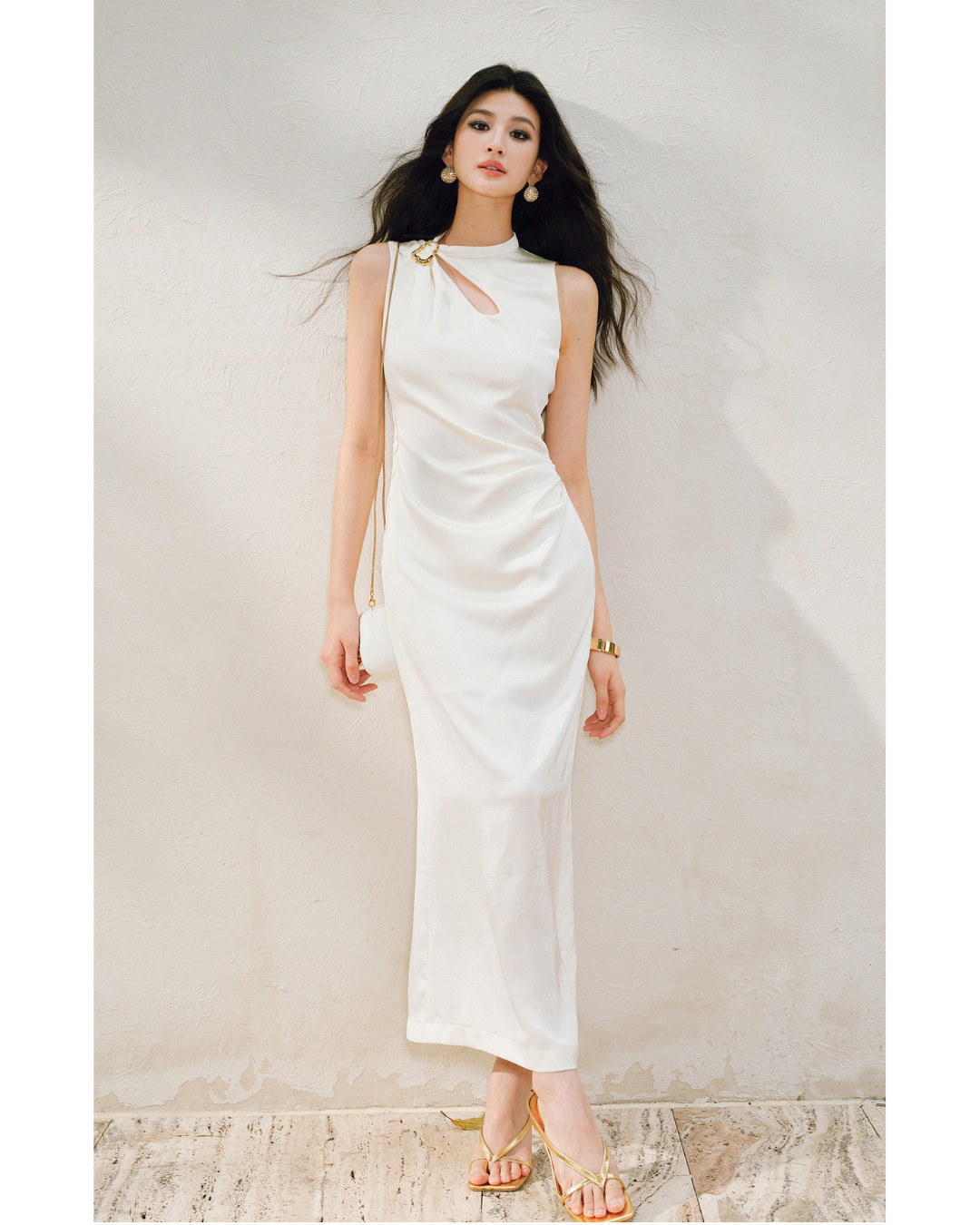 Mulberry Silk Pleated Sleeveless Dress - Elegant Crinkled Texture