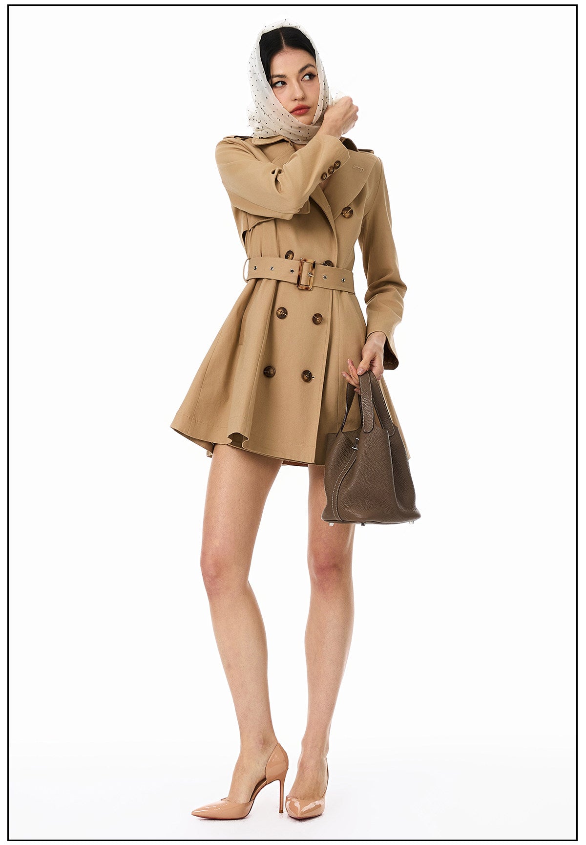 Classic Double-Breasted Trench Coat - Tailored Waist Design