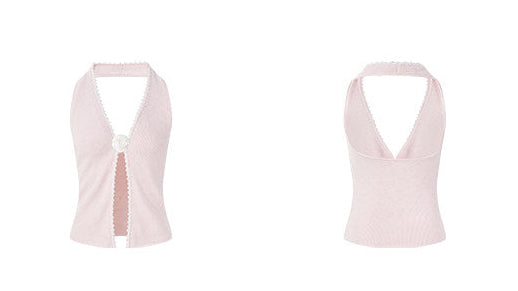 Mulberry Silk Top with Lace Halter Neck