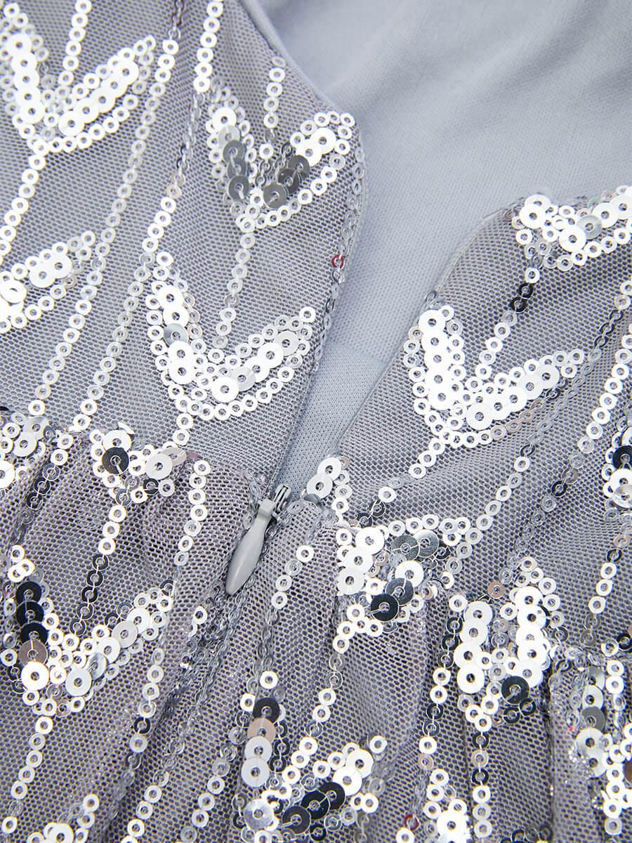 Bell Sleeve Backless Sequin Evening Dress RM20603