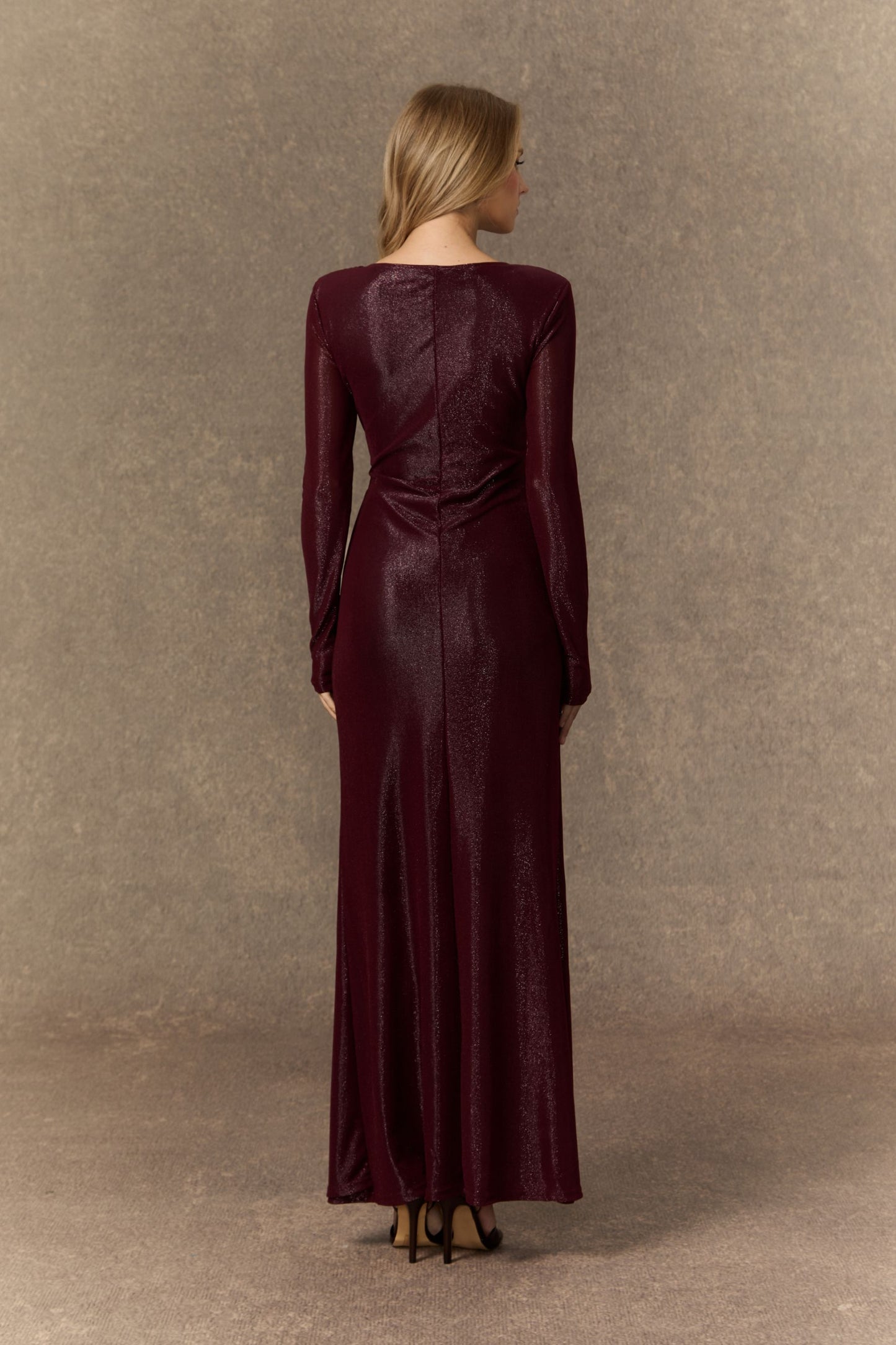 Burgundy Twist Knot Maxi Dress with Asymmetric Draping