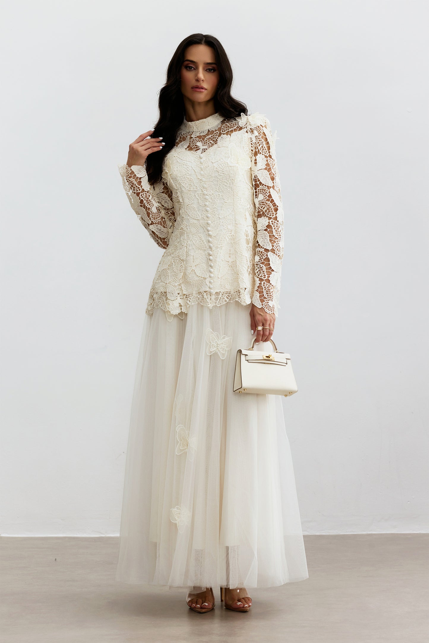 Butterfly Embroidered Lace Maxi Dress