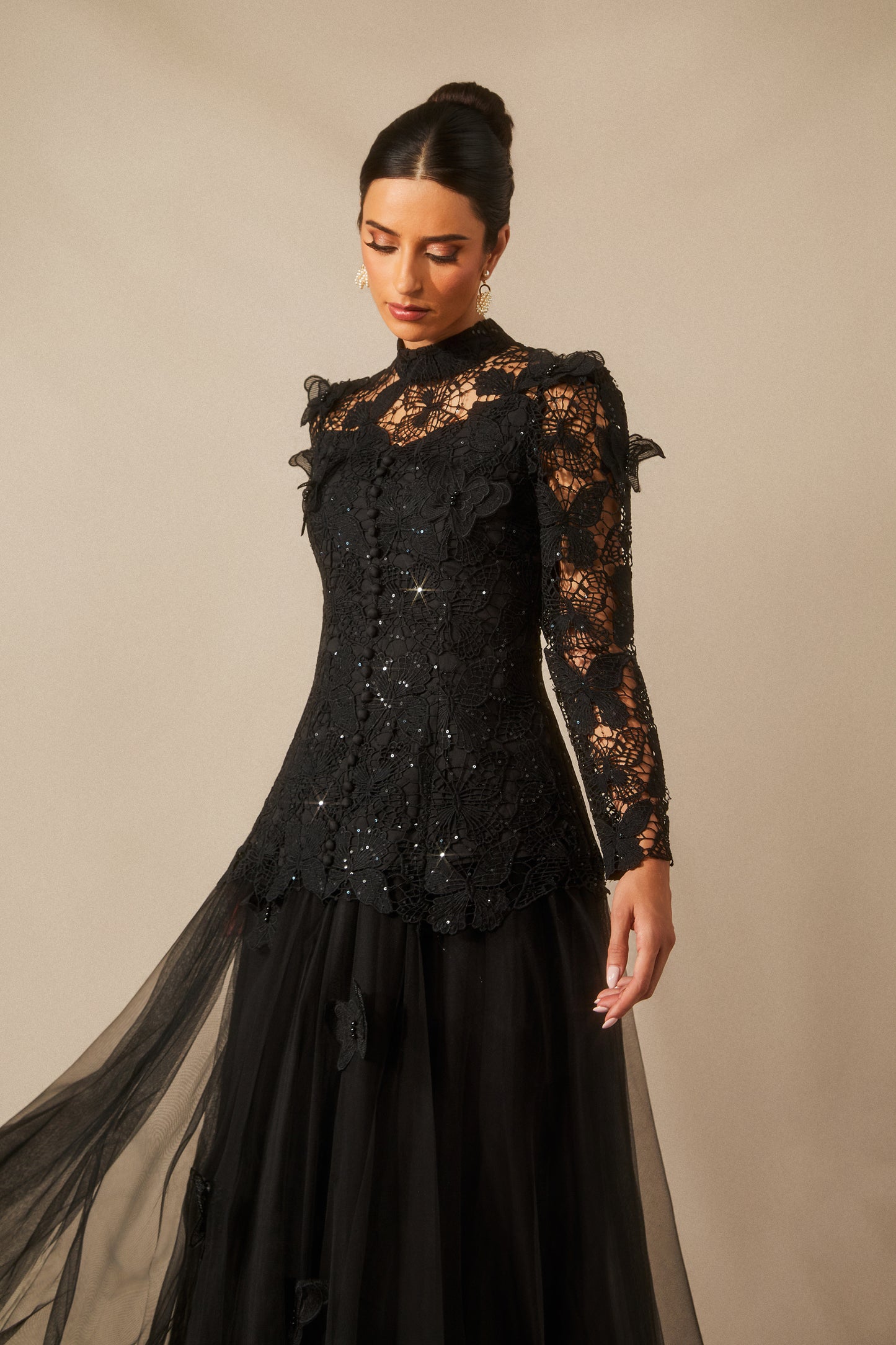 Butterfly Embroidered Lace Maxi Dress