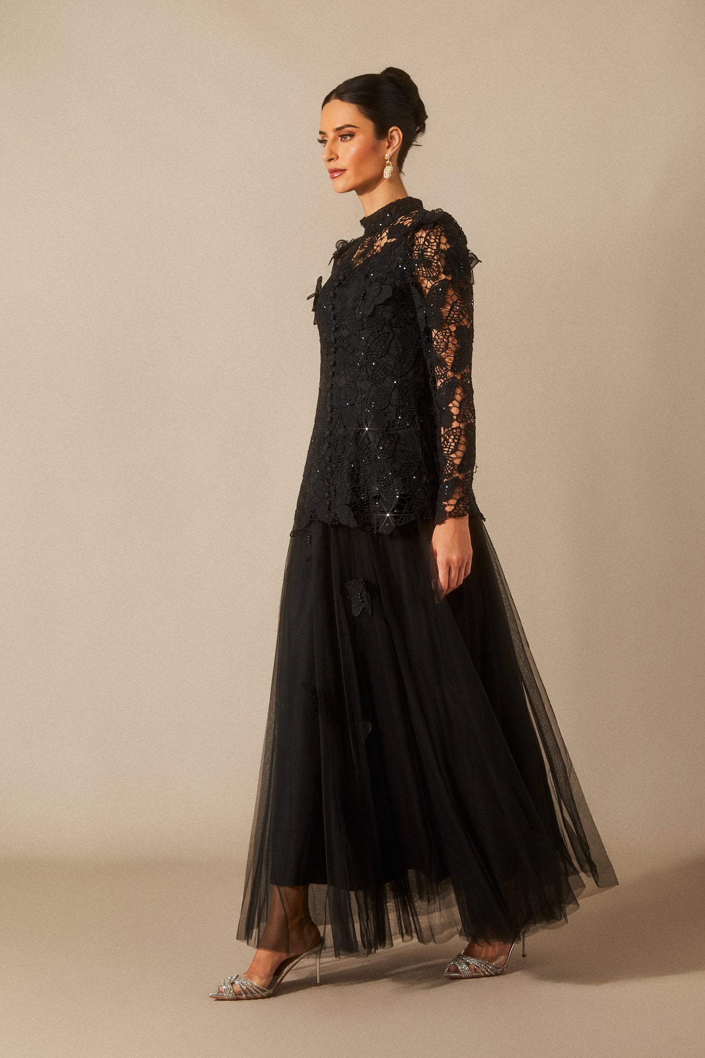 Butterfly Embroidered Lace Maxi Dress