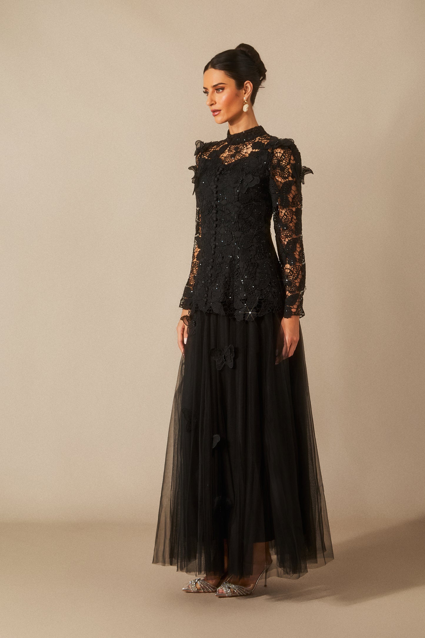 Butterfly Embroidered Lace Maxi Dress